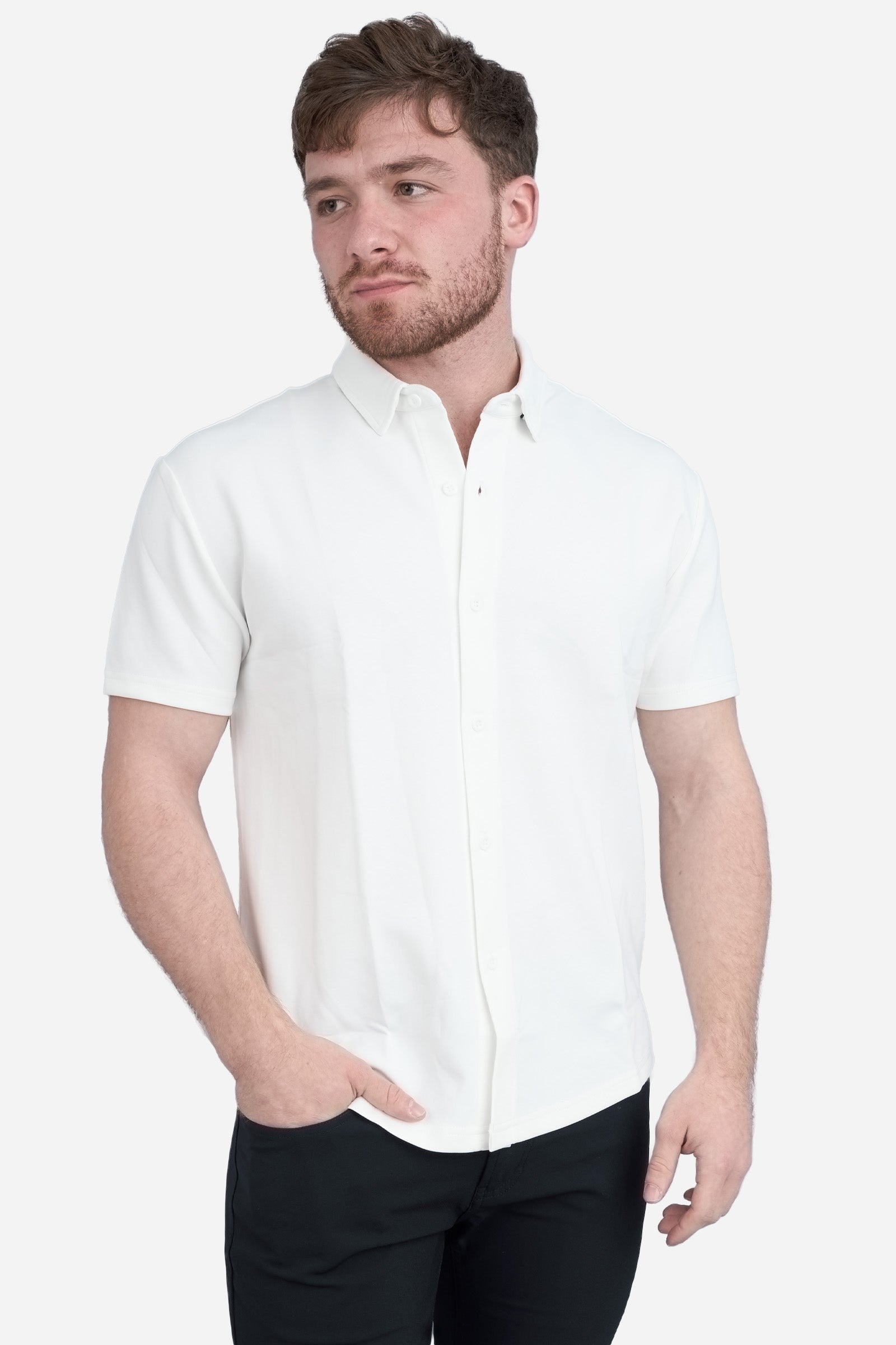 Flex Short Sleeve Button Down White Under 510 L for Short Men and Guys Under 5 10