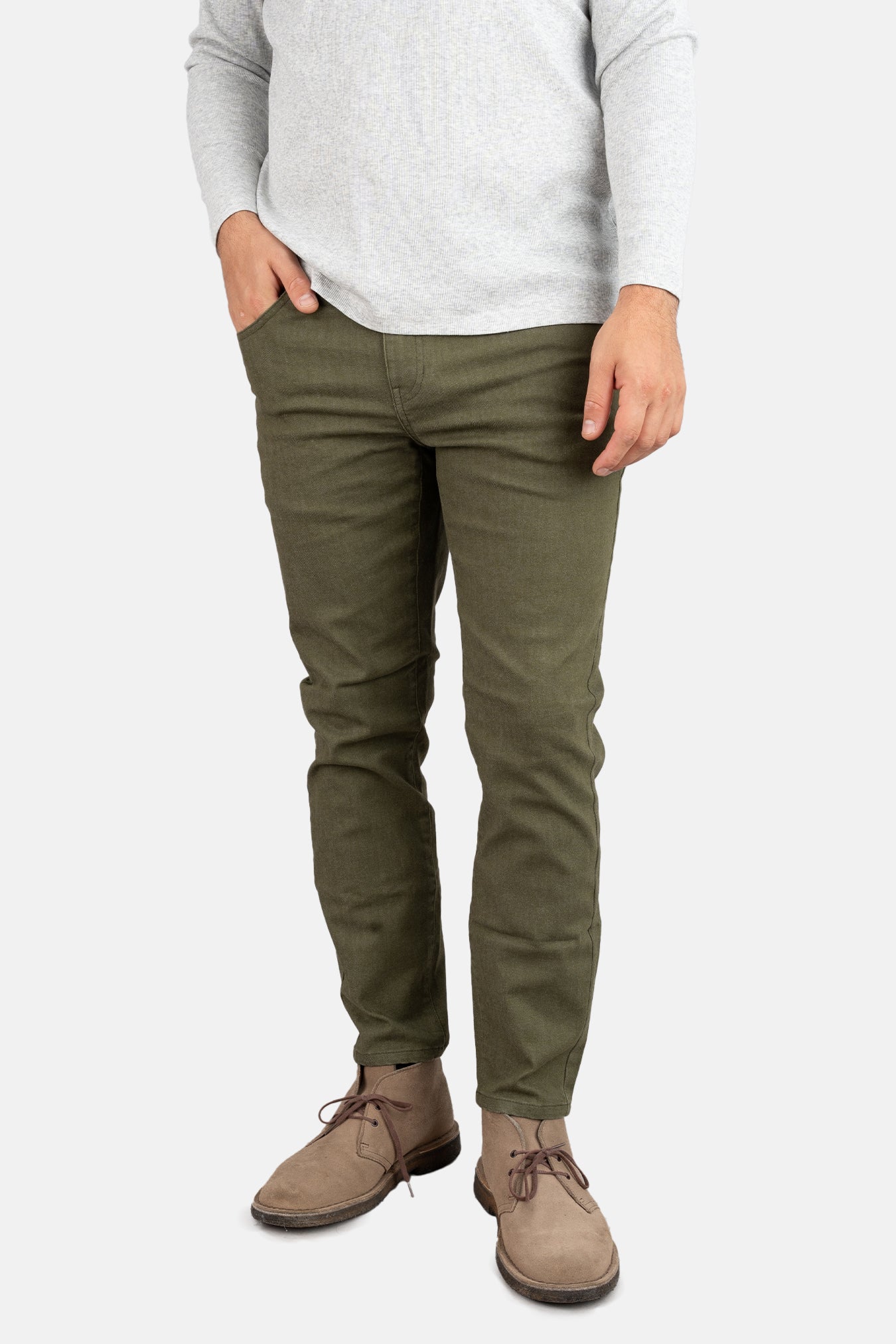 Olive green stretch jeans hotsell