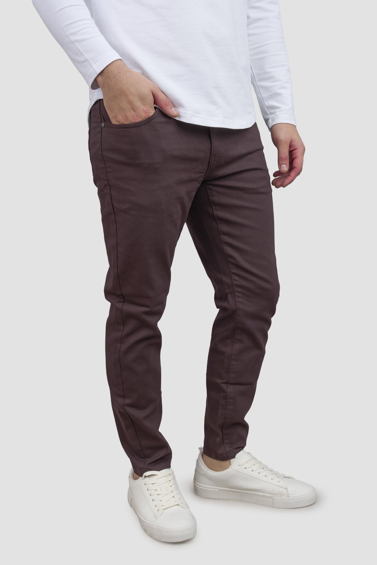 Garment Dyed Stretch Jeans Mocha