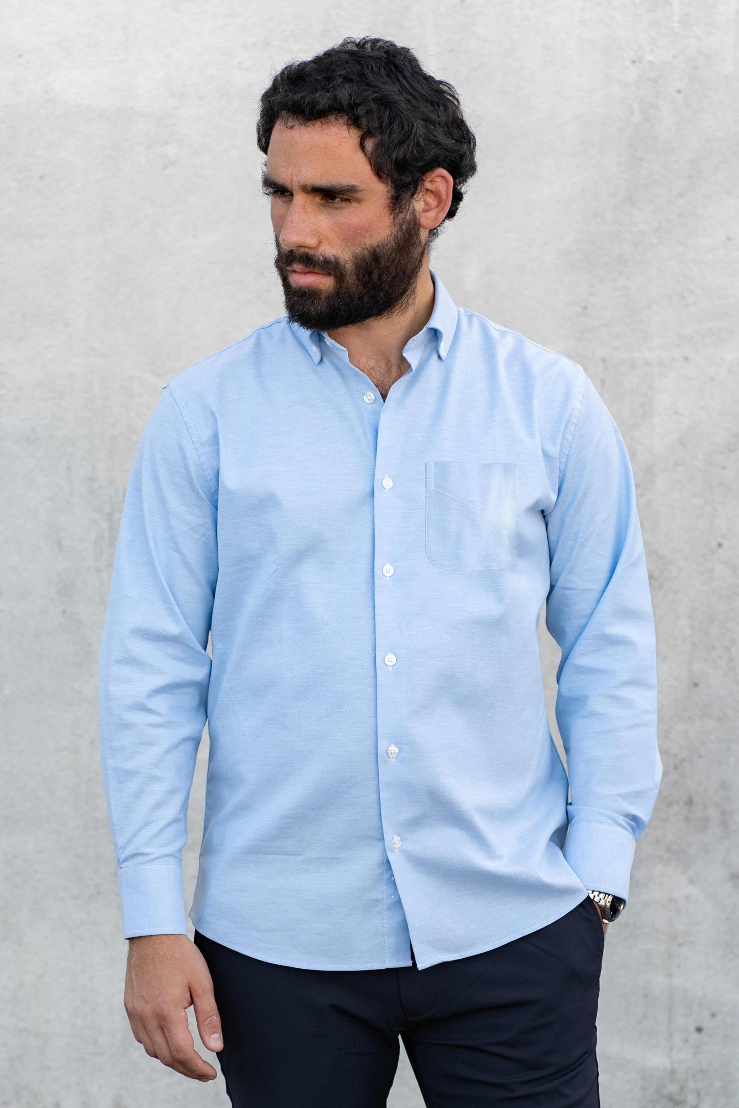 Stretch Oxford Button Down Shirt Light Blue