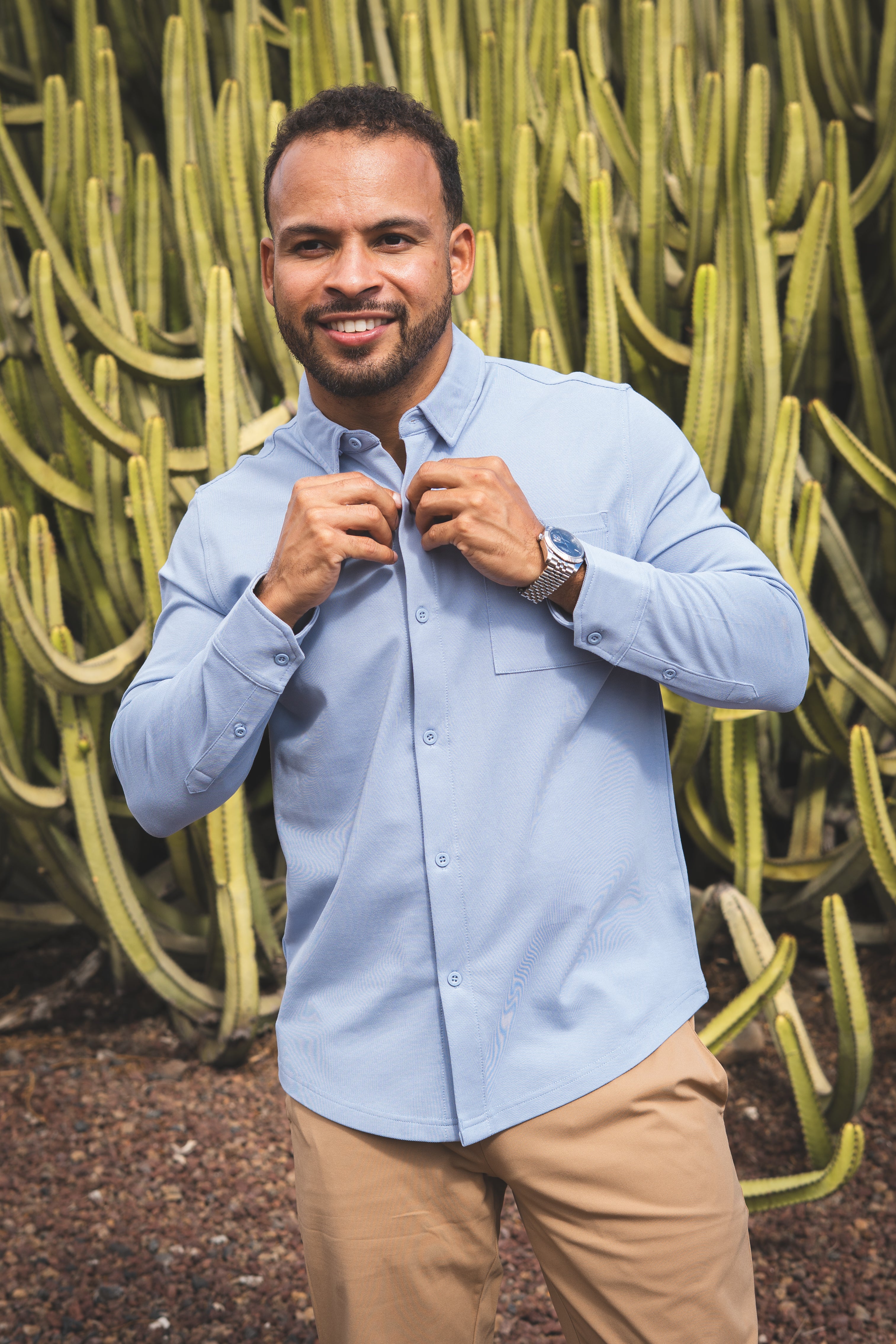 Performance Pique Button Down Shirt Light Blue