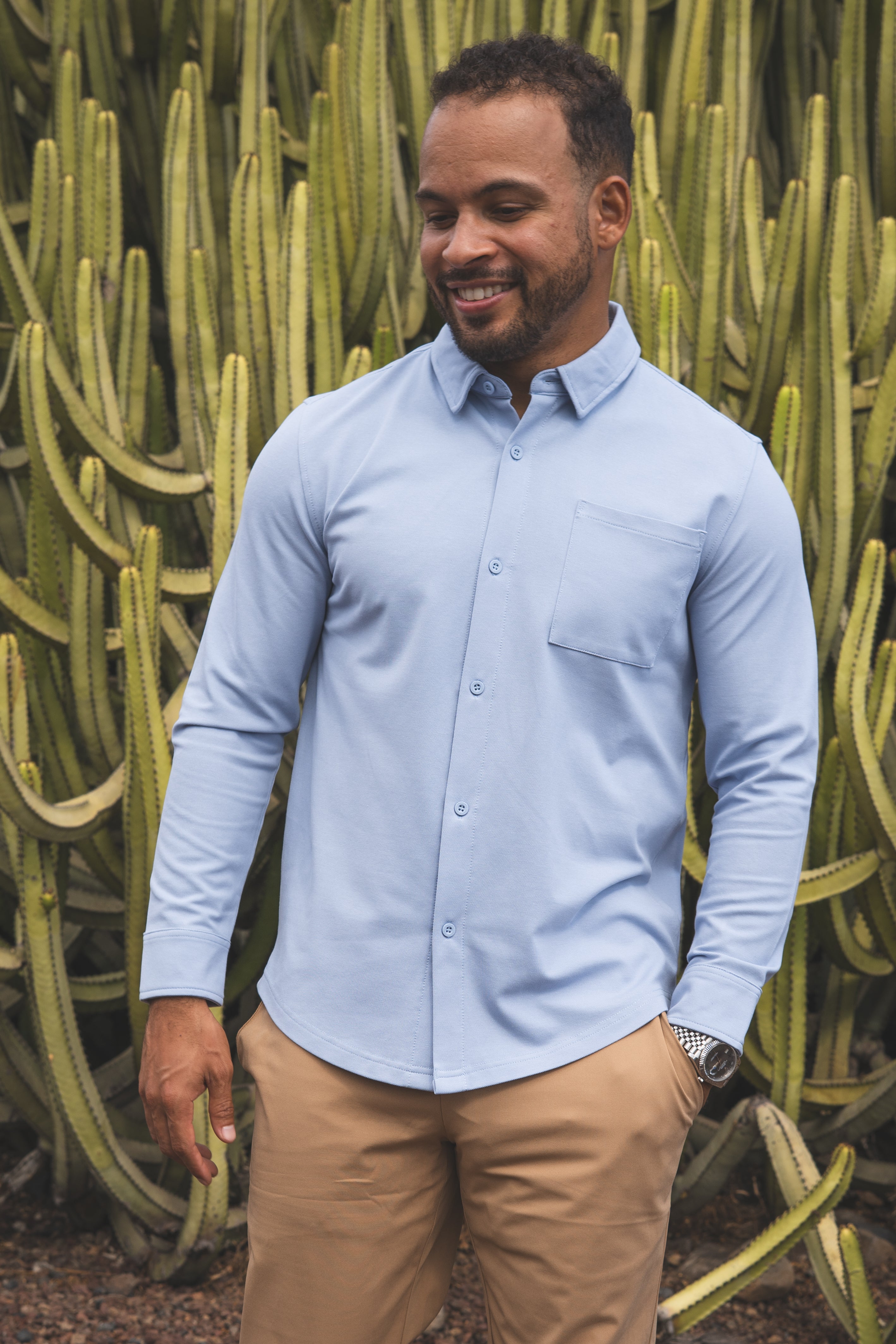 Performance Pique Button Down Shirt Light Blue