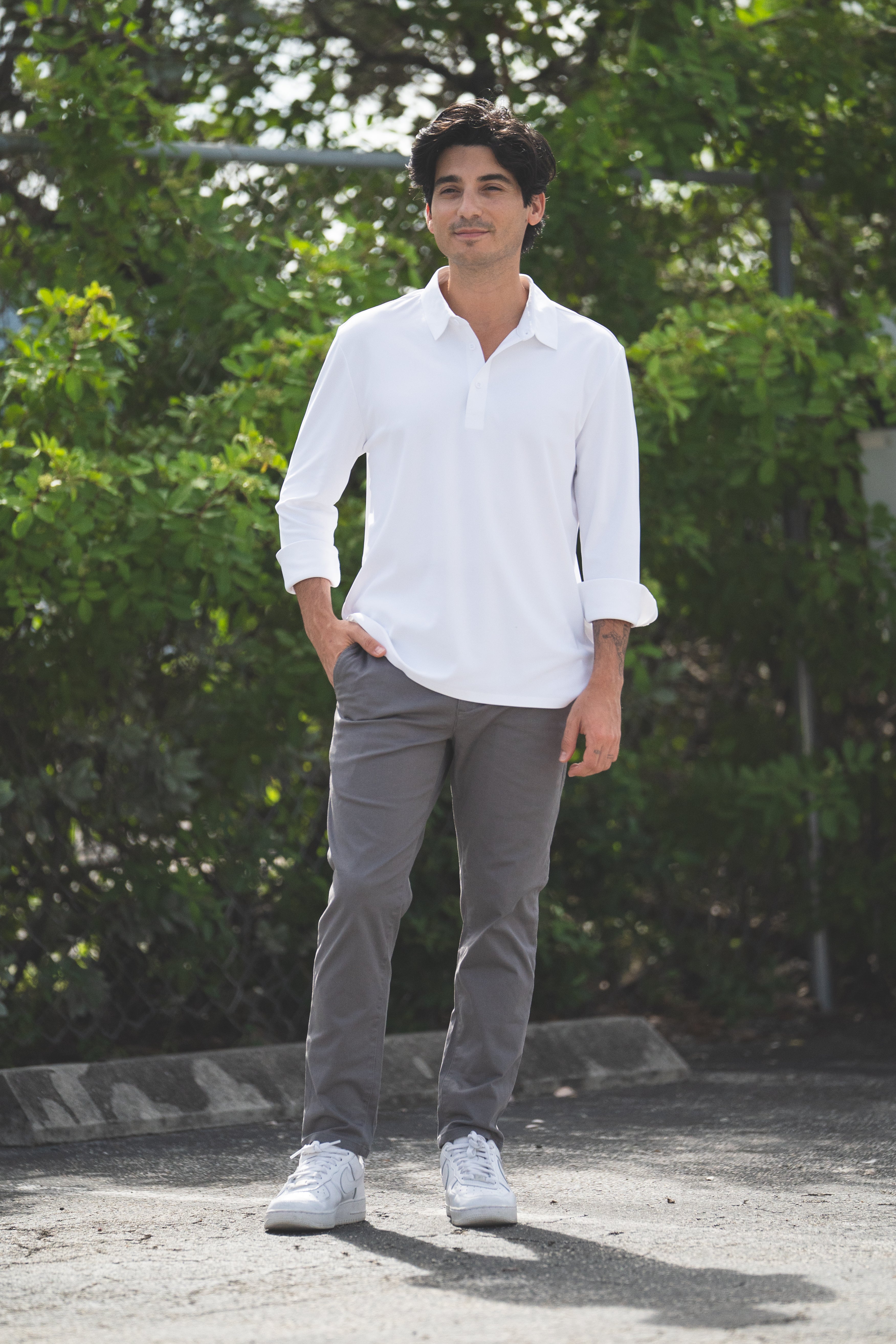 Long Sleeve Tech Polo White