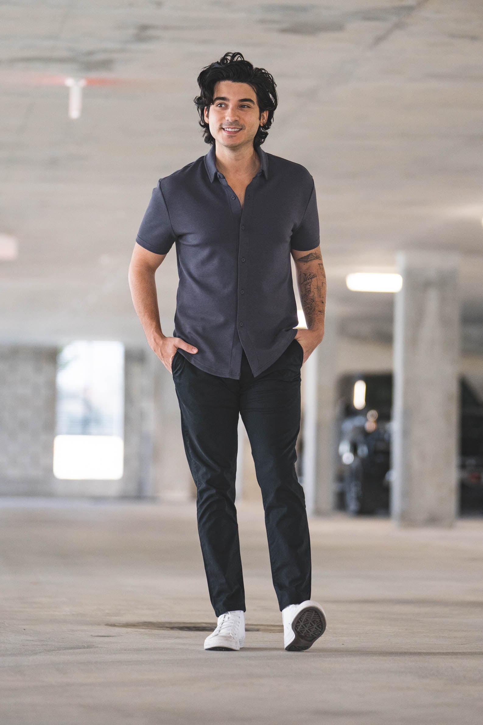 Flex Short Sleeve Button Down | Charcoal | Under 510