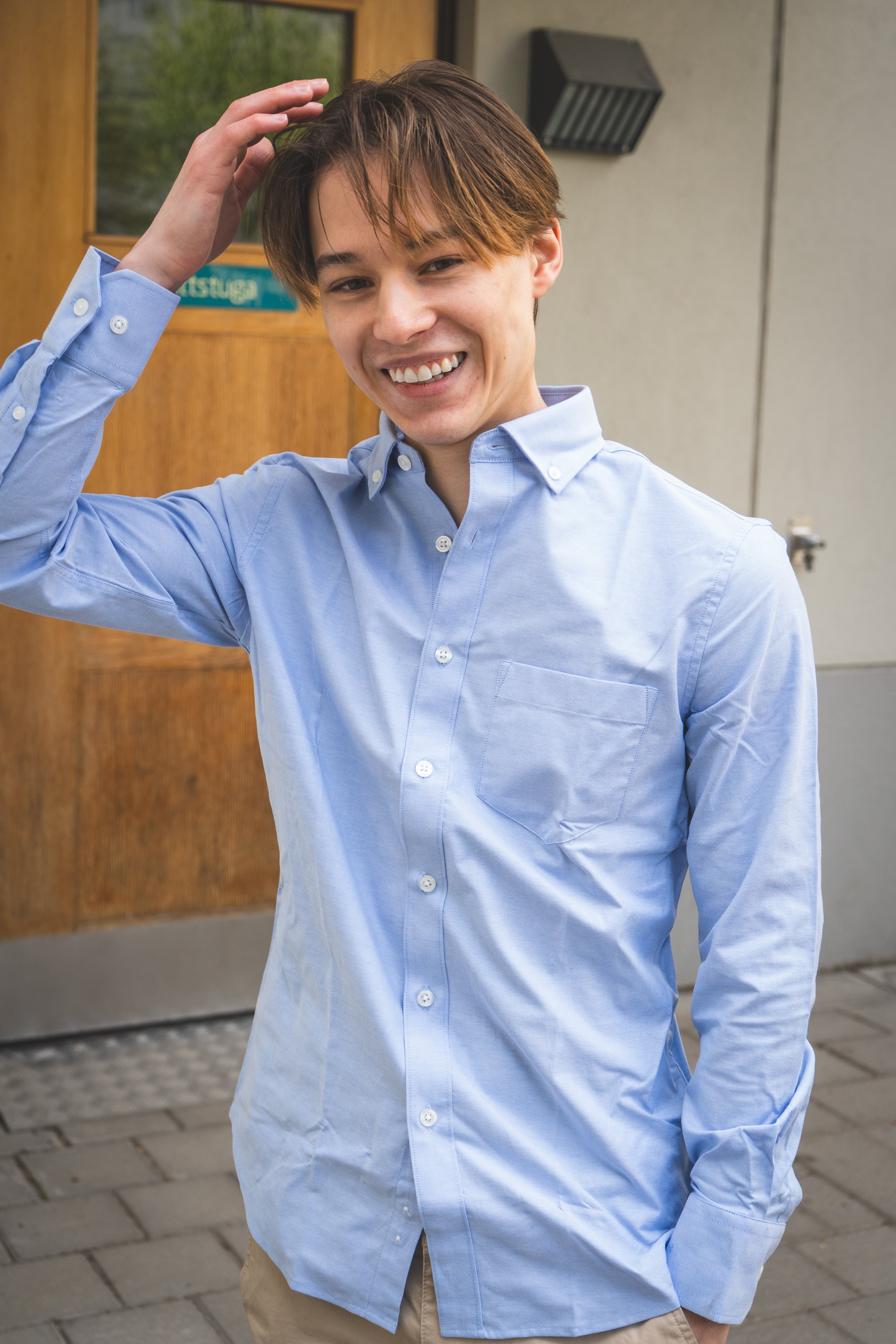 Stretch Oxford Button Down Shirt Light Blue