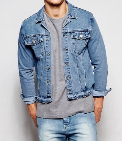 Mens denim jacket with shorts best sale