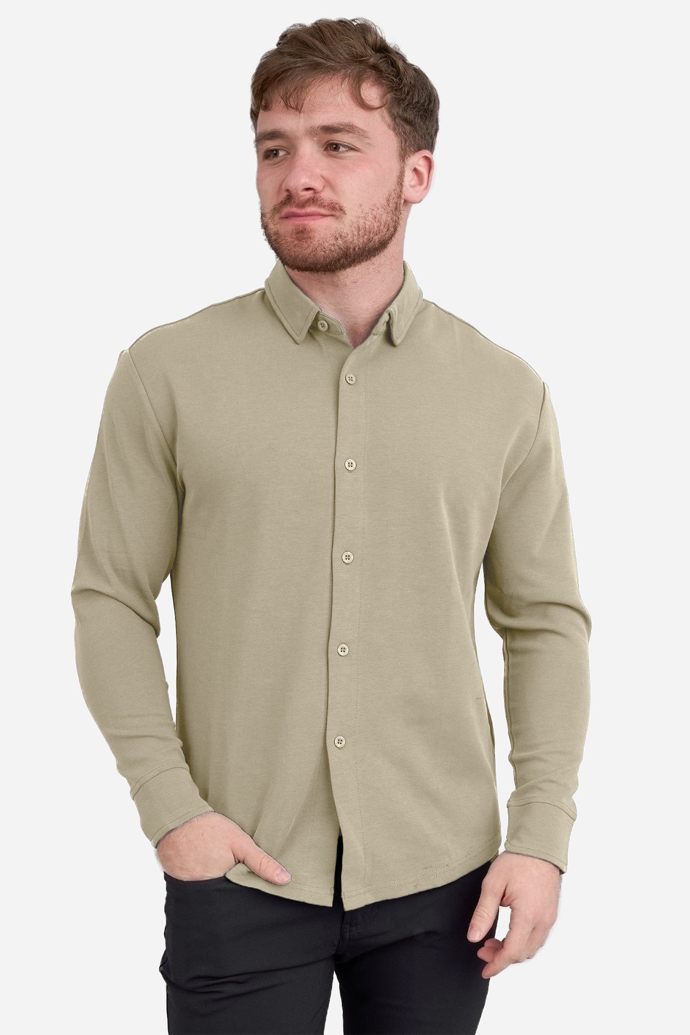 Flex Button Down Shirt Taupe