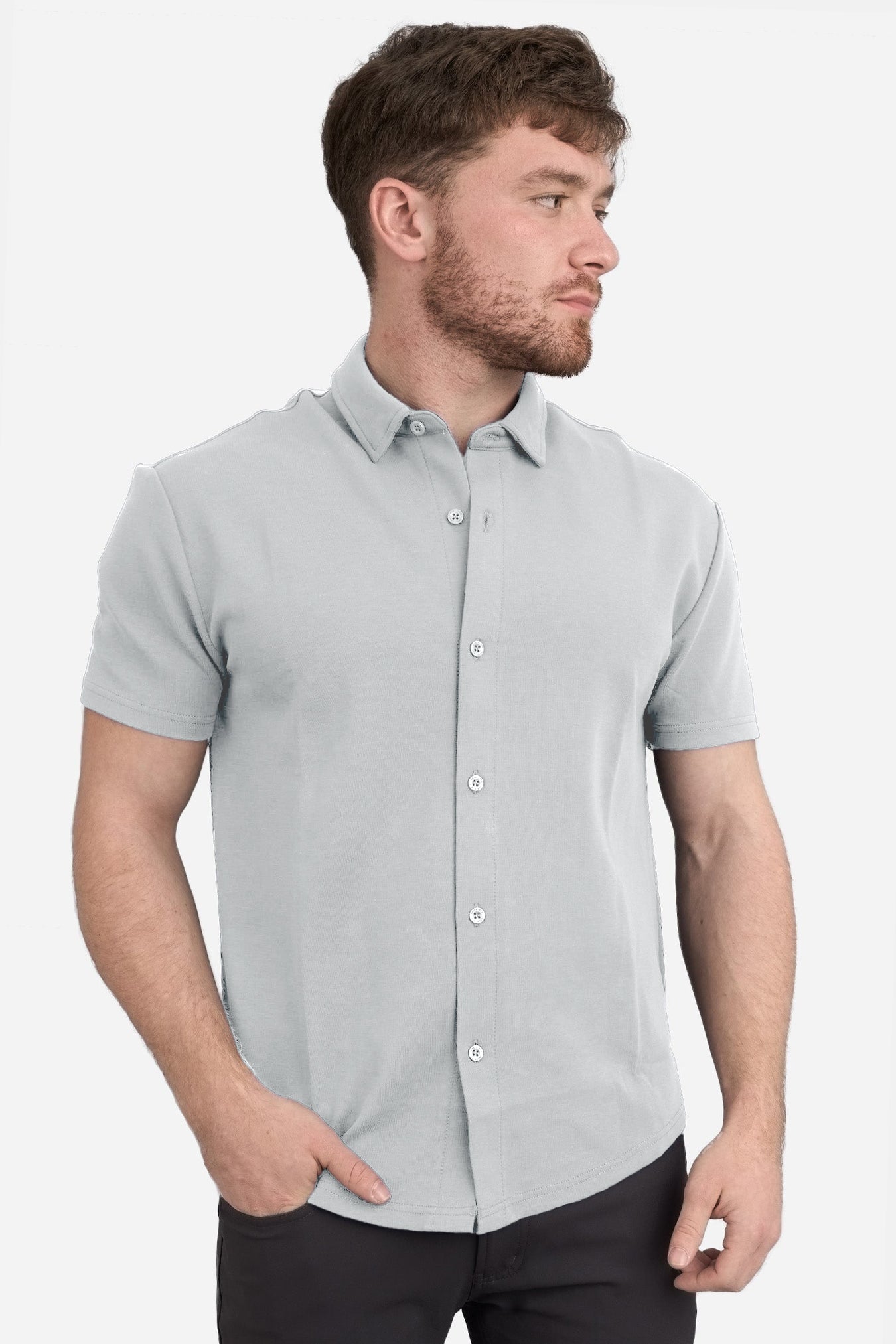 Flex Short Sleeve Button Down Shirt Gray Mist