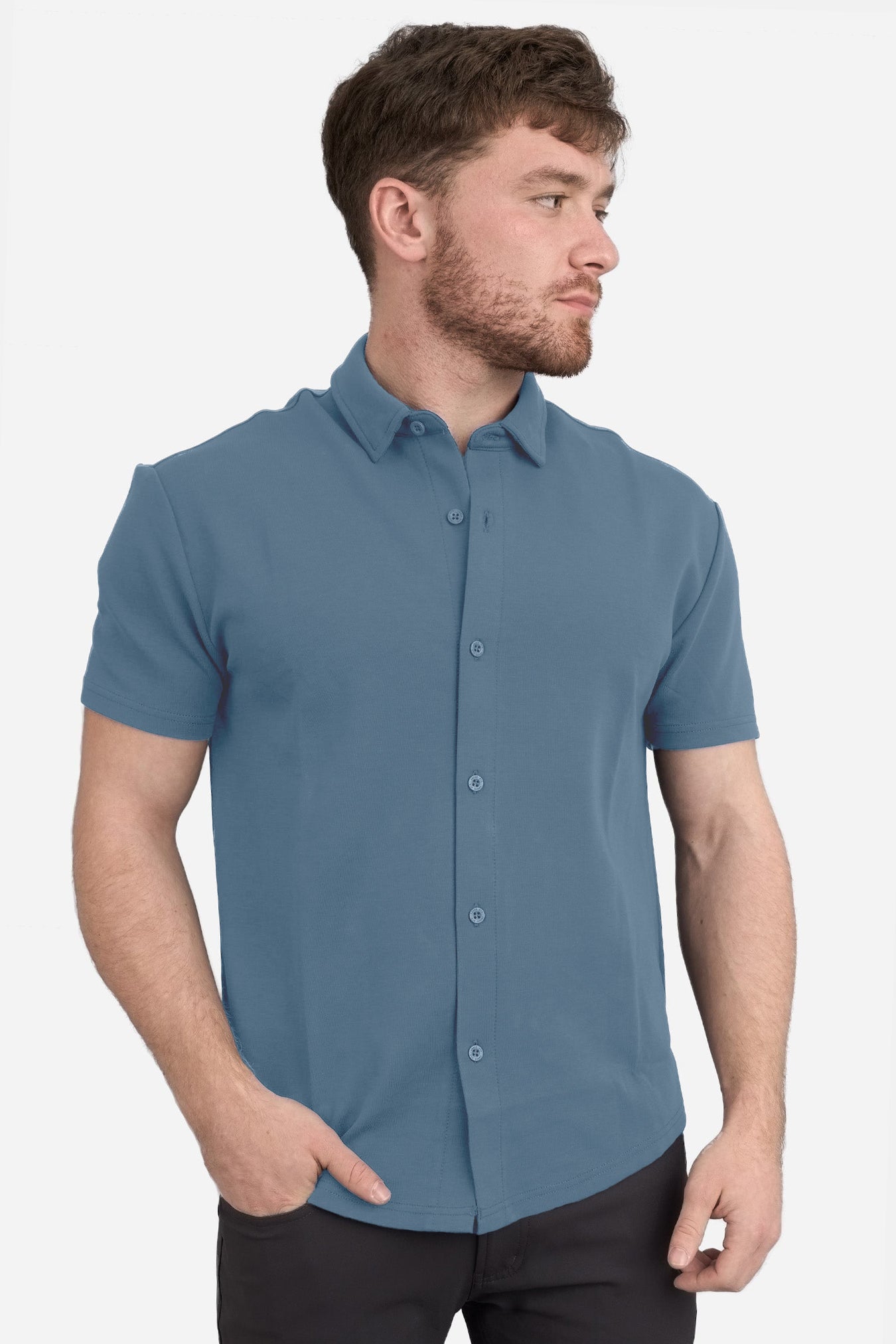 Flex Short Sleeve Button Down Shirt Steel Blue