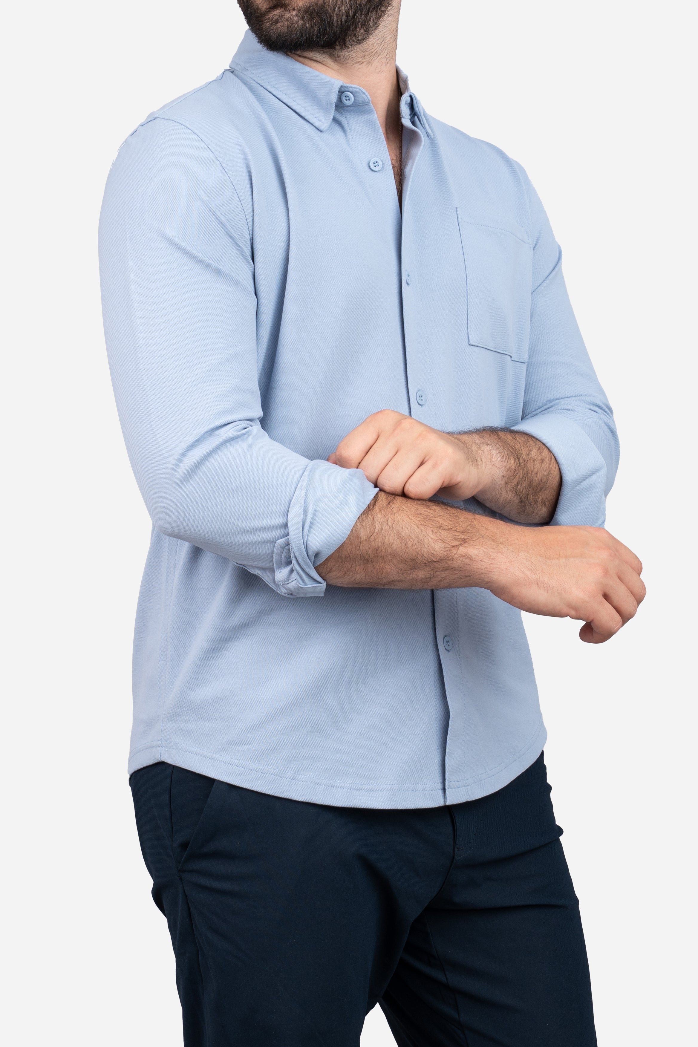 Performance Pique Button Down Shirt Light Blue