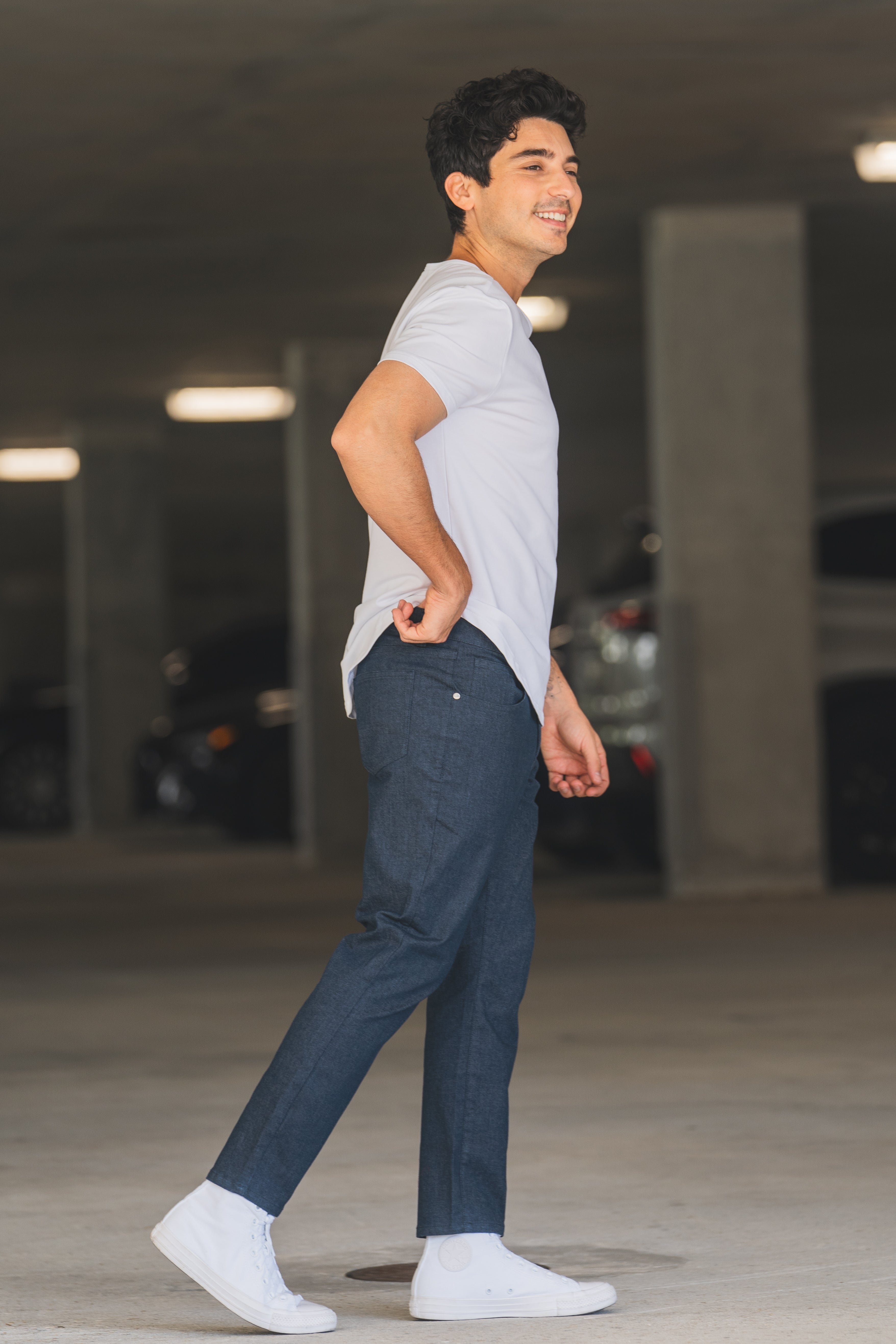 Garment Dyed Stretch Jeans Navy