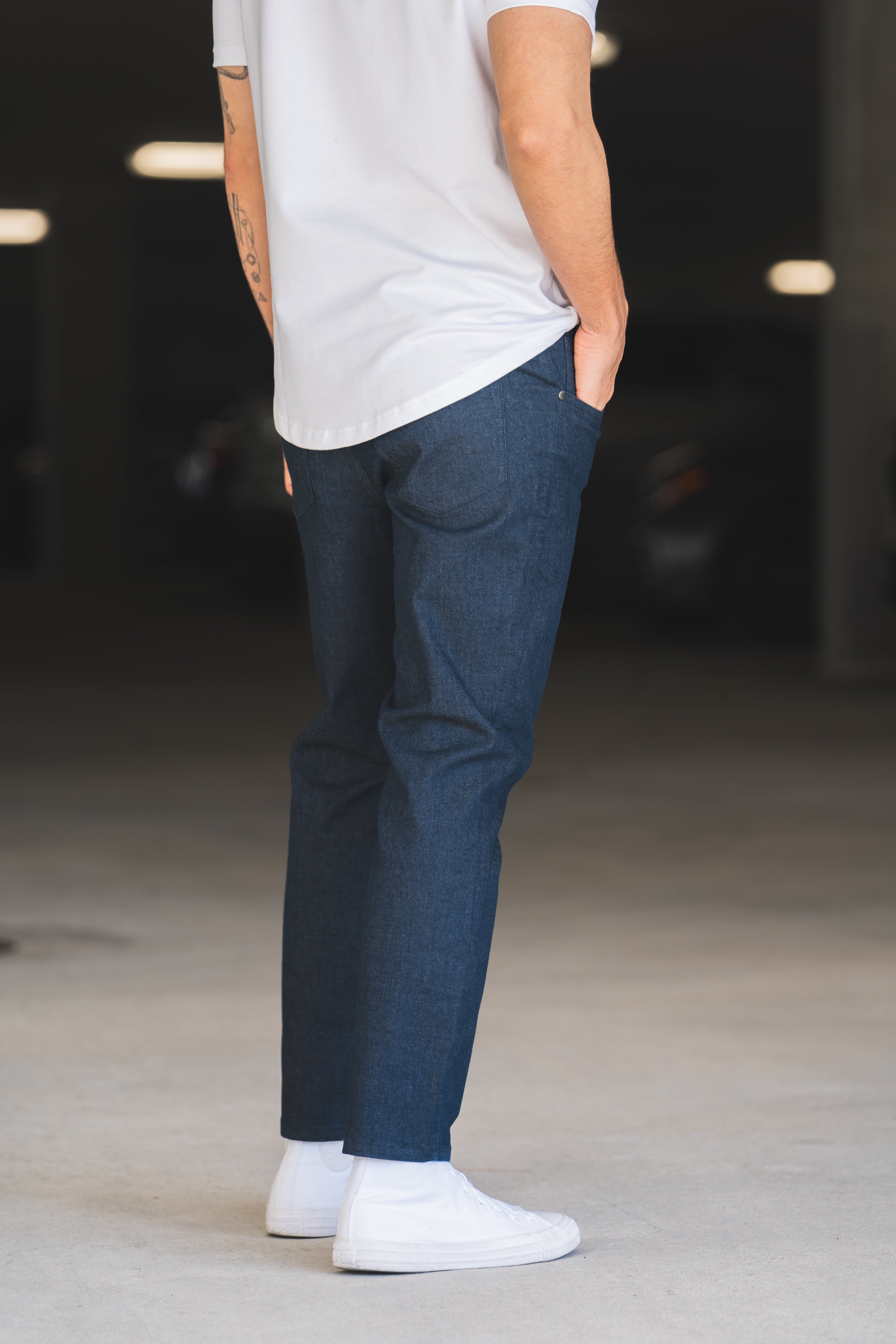 Garment Dyed Stretch Jeans Navy