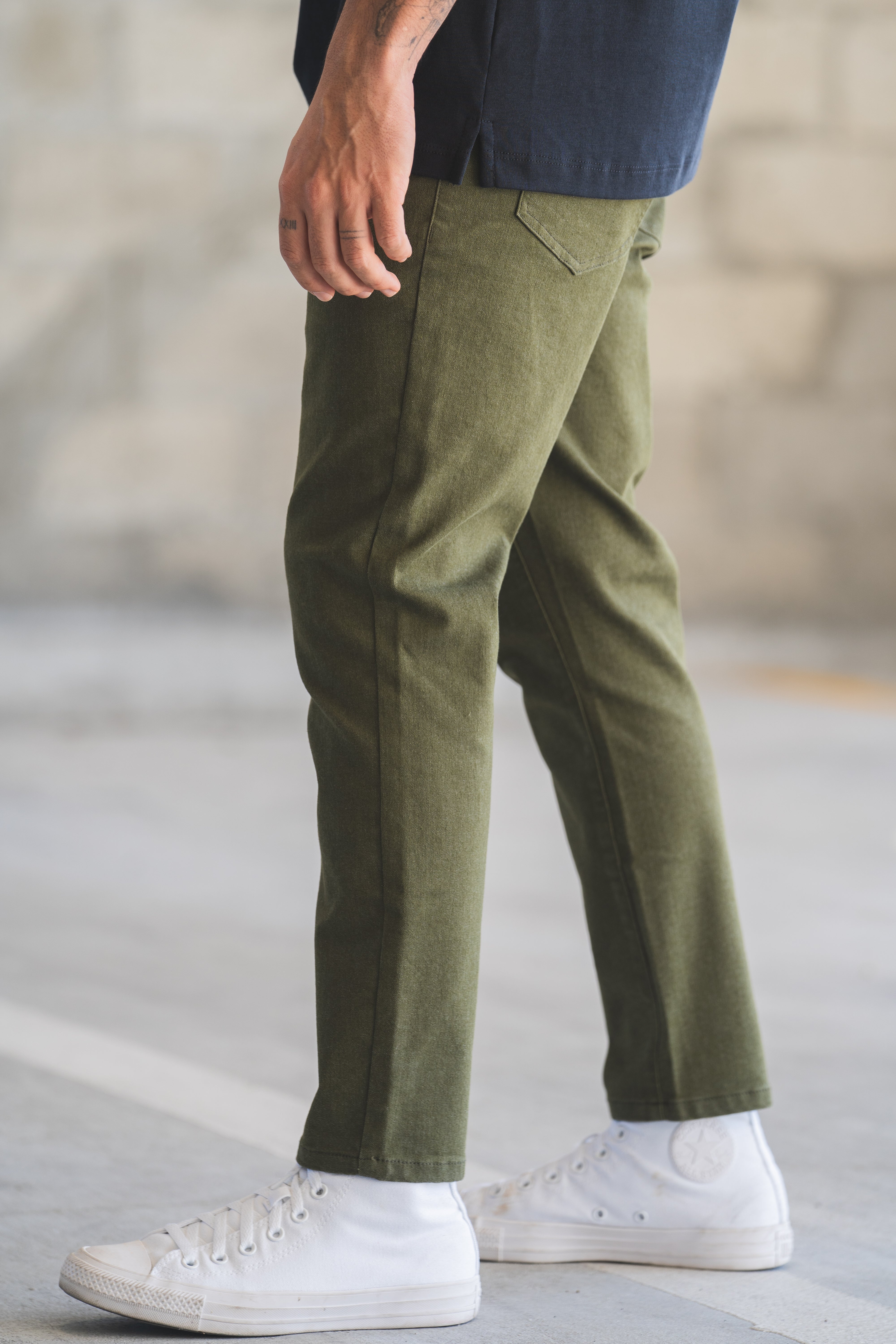 Garment Dyed Stretch Jeans Olive