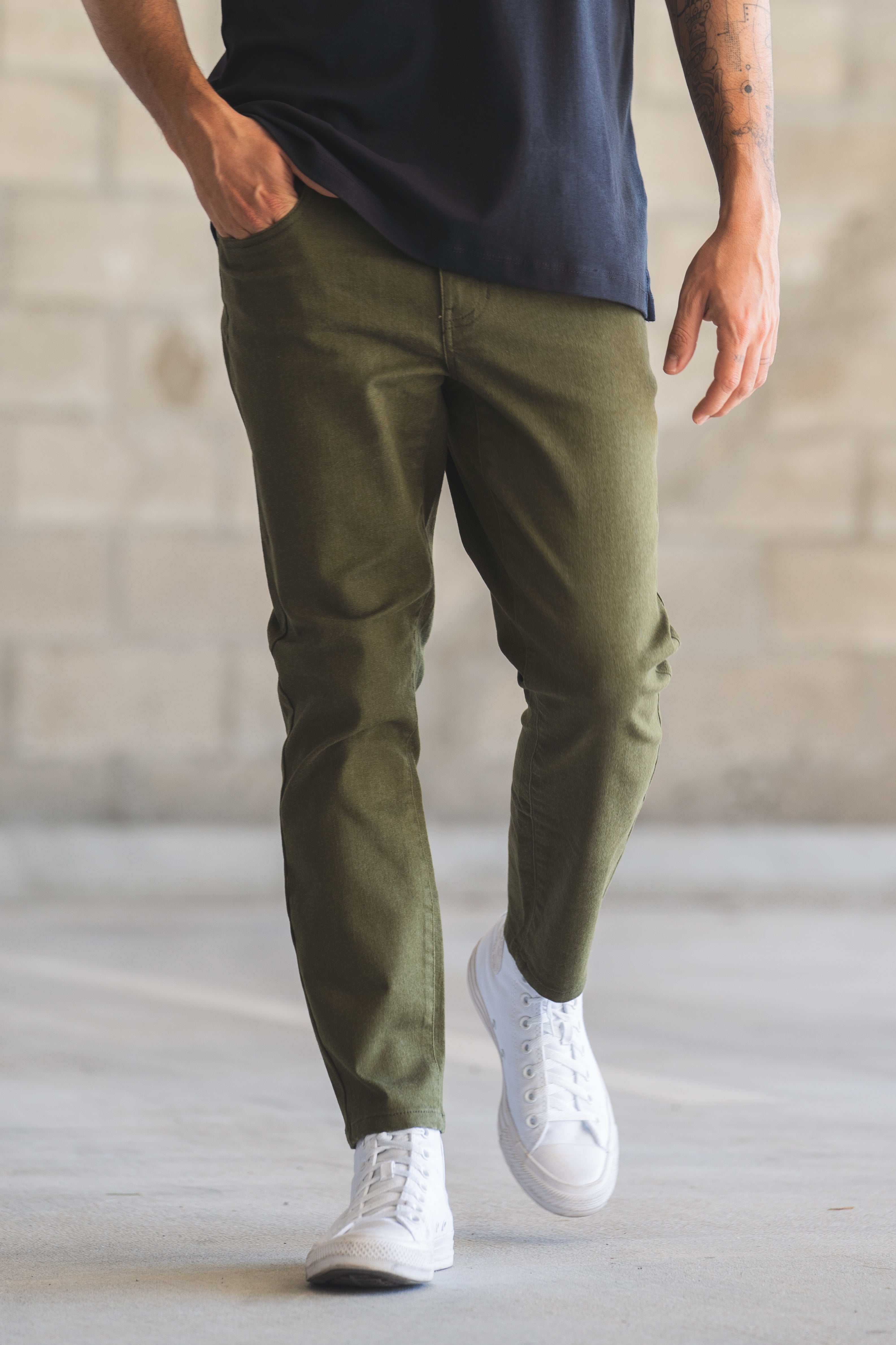 Garment Dyed Stretch Jeans Olive