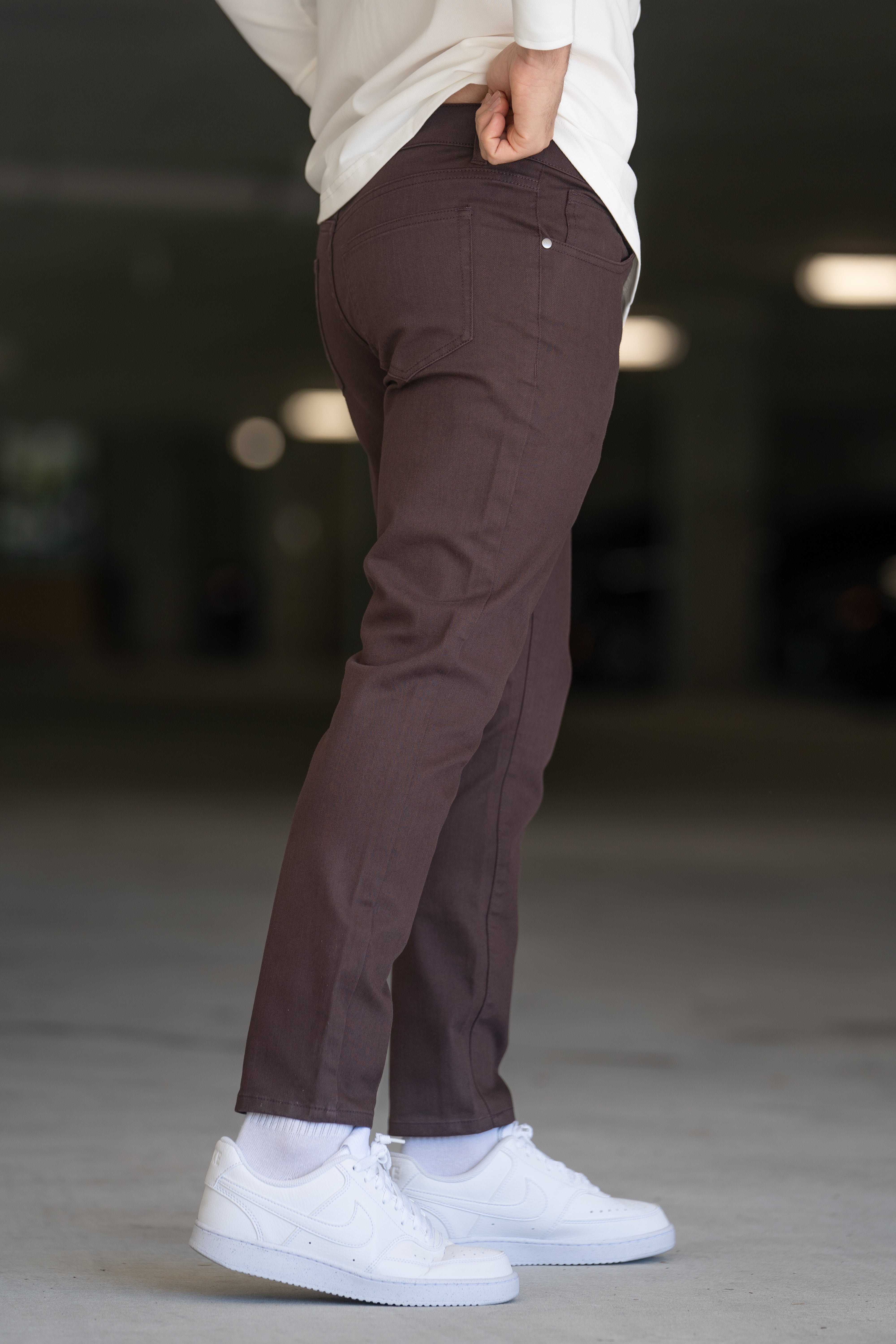 Garment Dyed Stretch Jeans Mocha