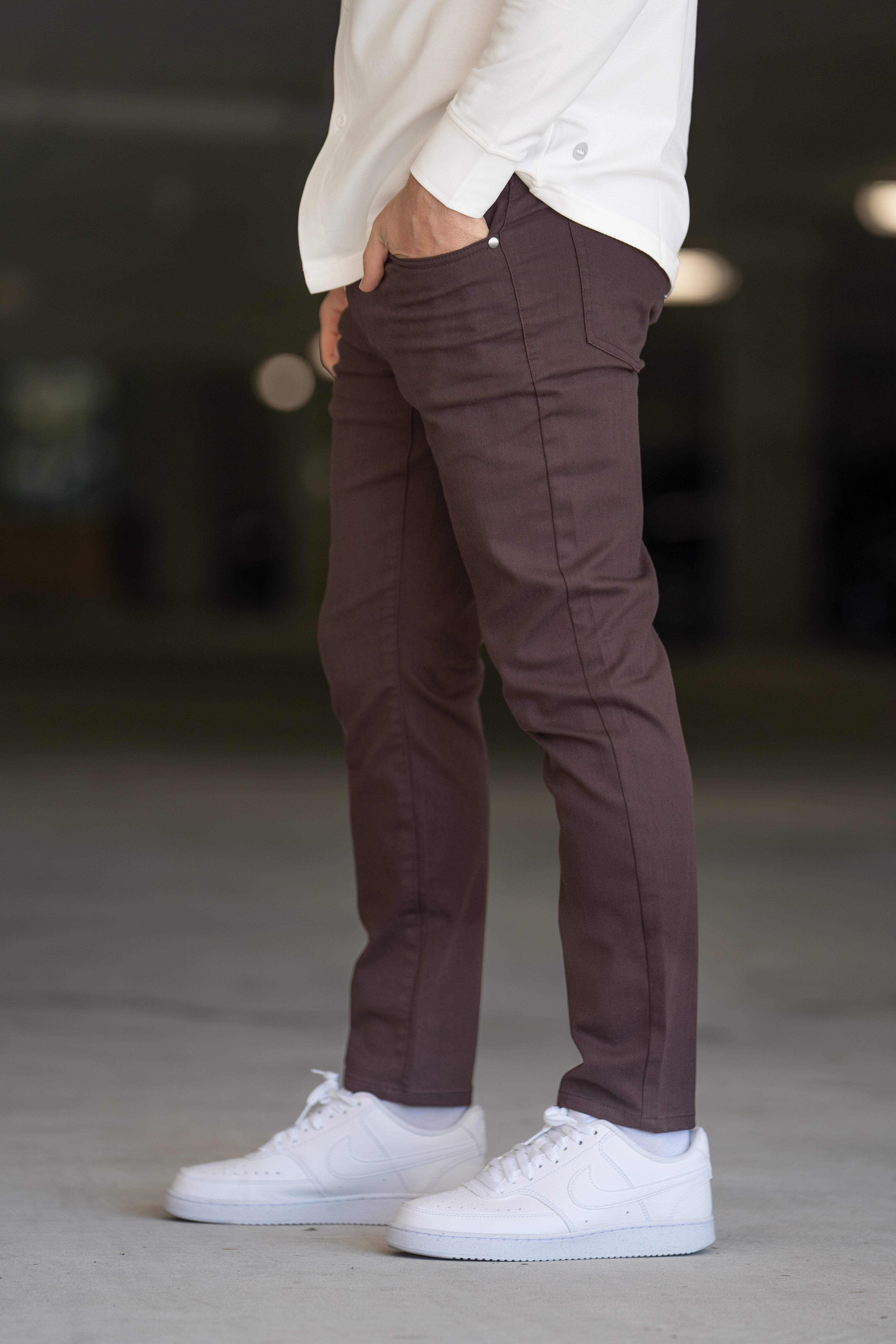 Garment Dyed Stretch Jeans Mocha