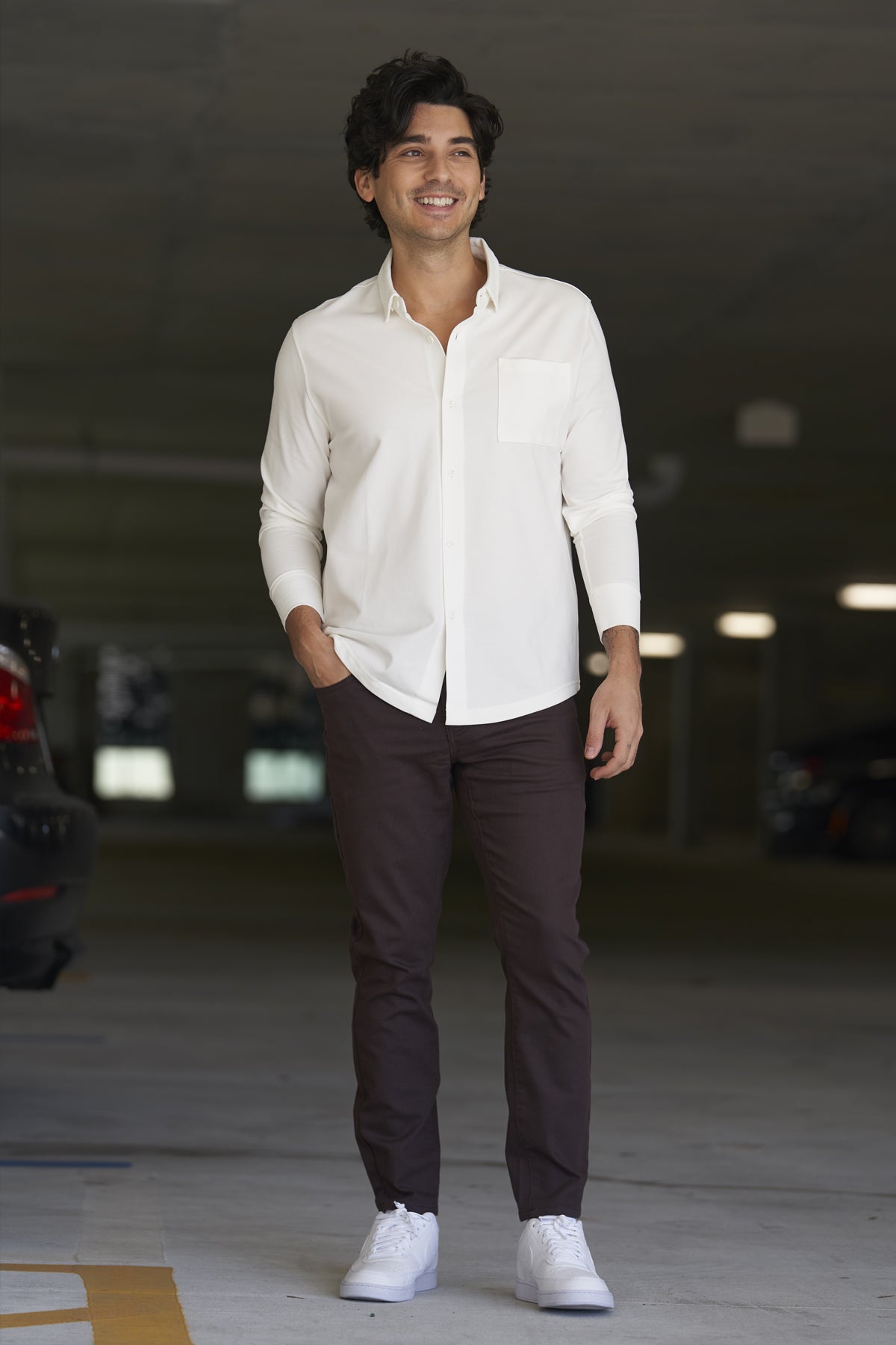 Performance Pique Button Down Shirt White