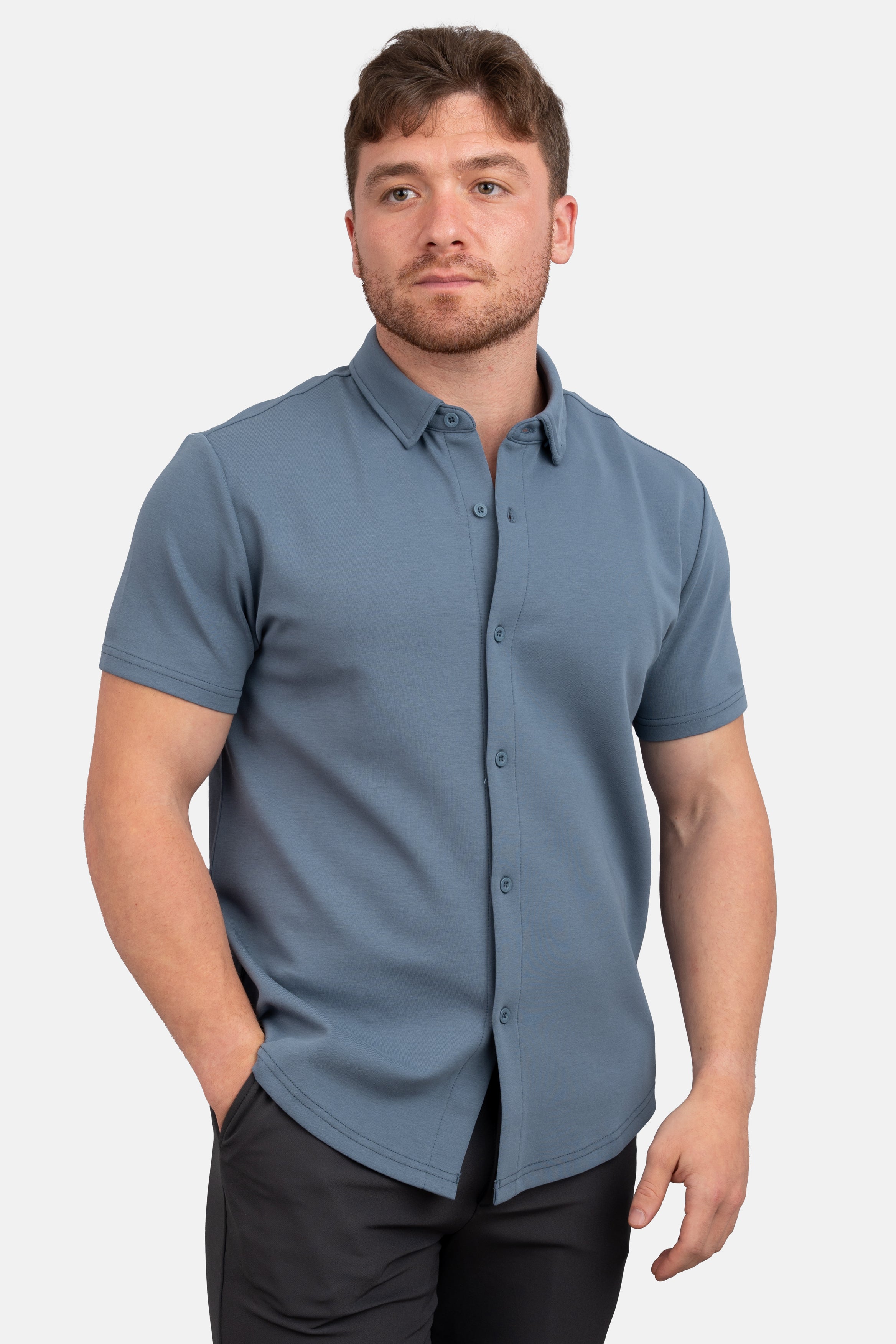 Flex Short Sleeve Button Down Shirt Steel Blue