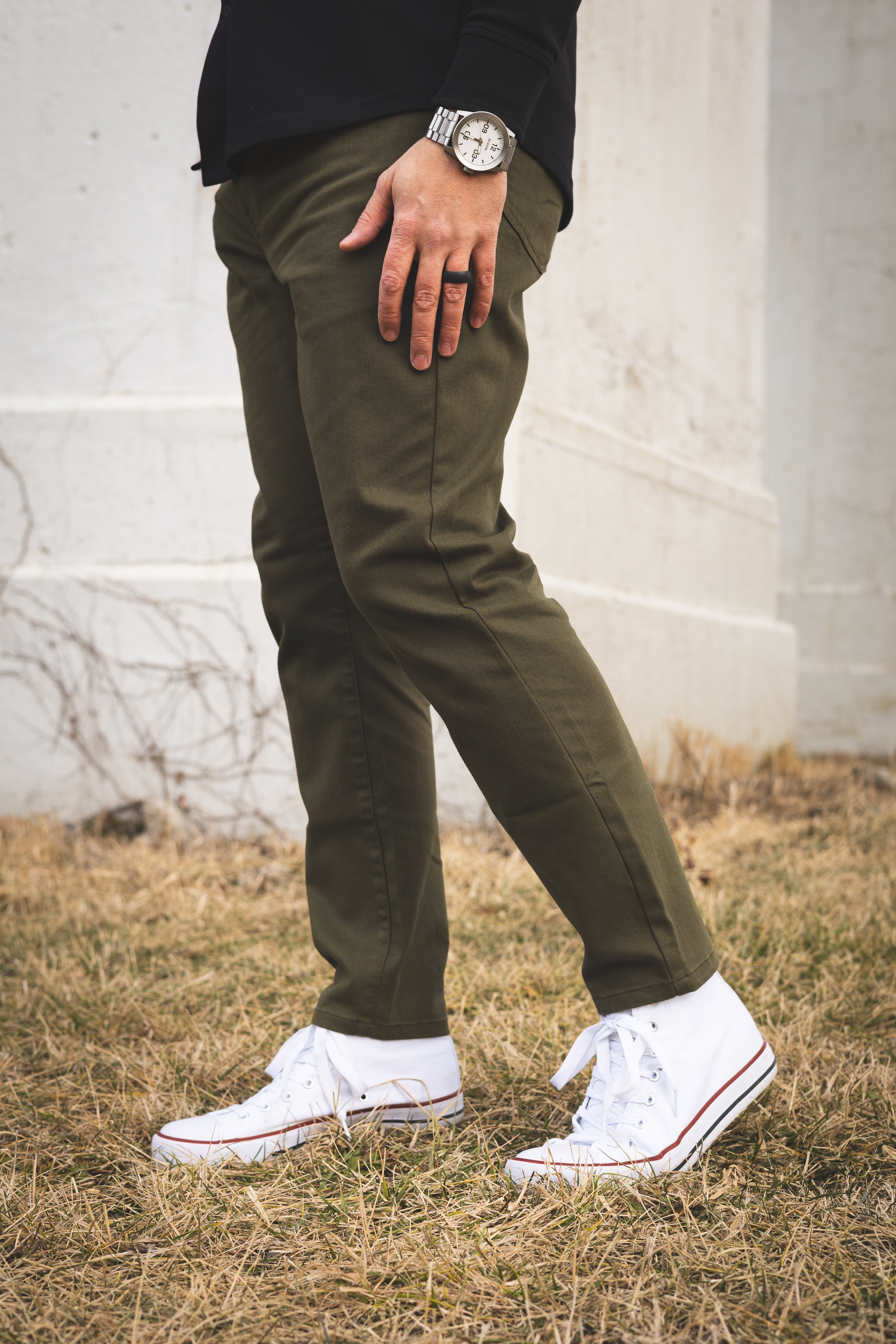 Garment Dyed Stretch Jeans Olive