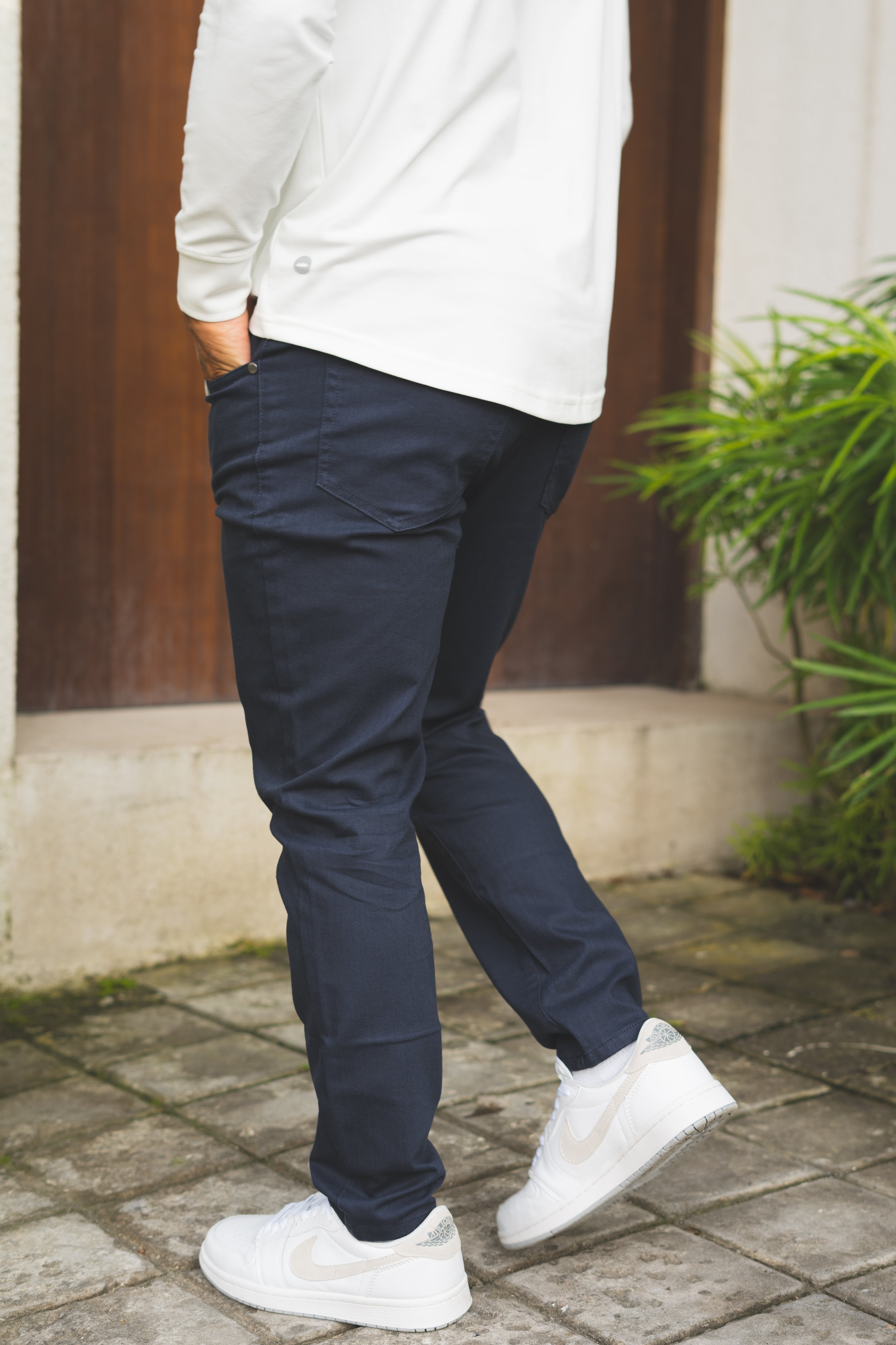 Garment Dyed Stretch Jeans Navy