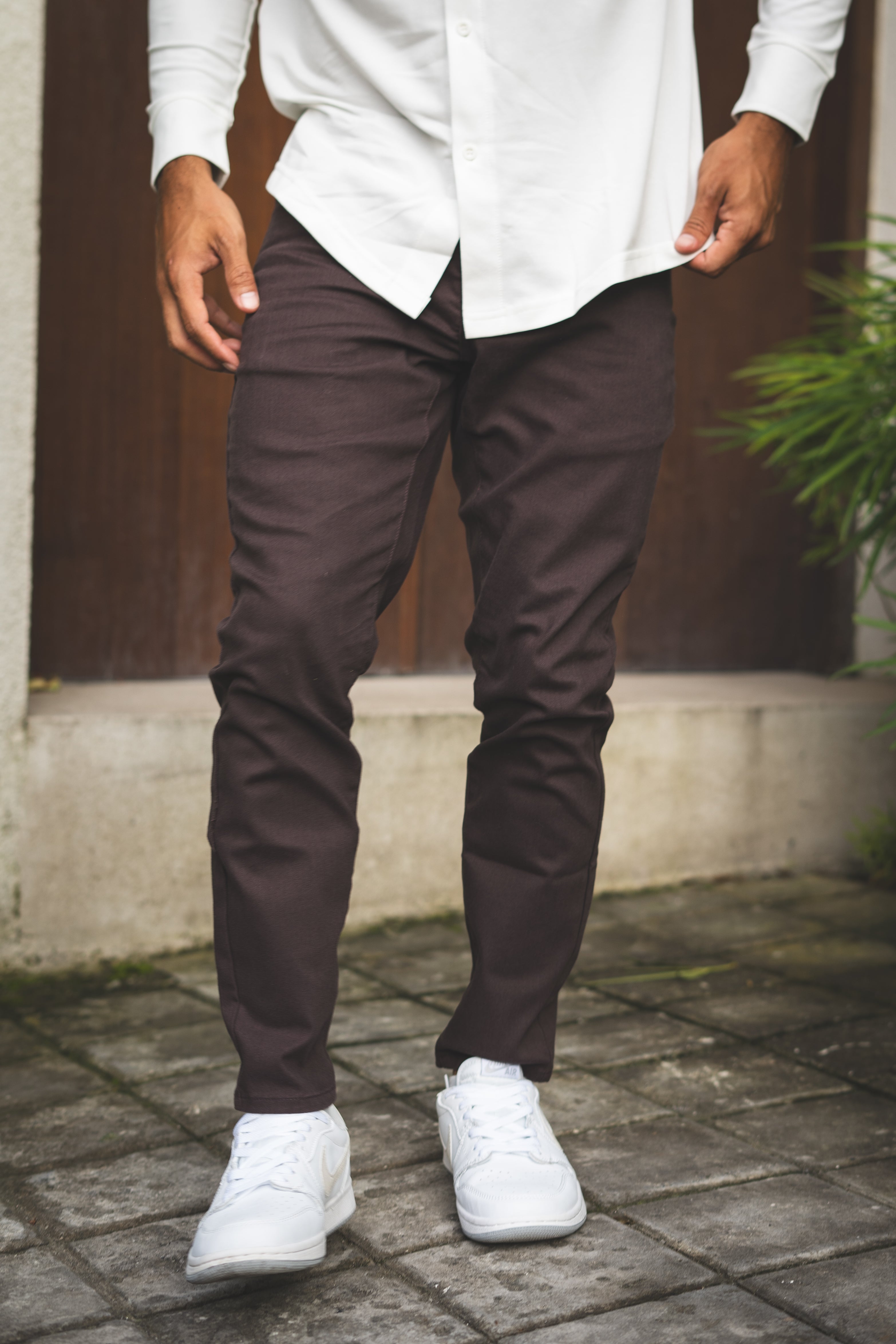 Garment Dyed Stretch Jeans Mocha