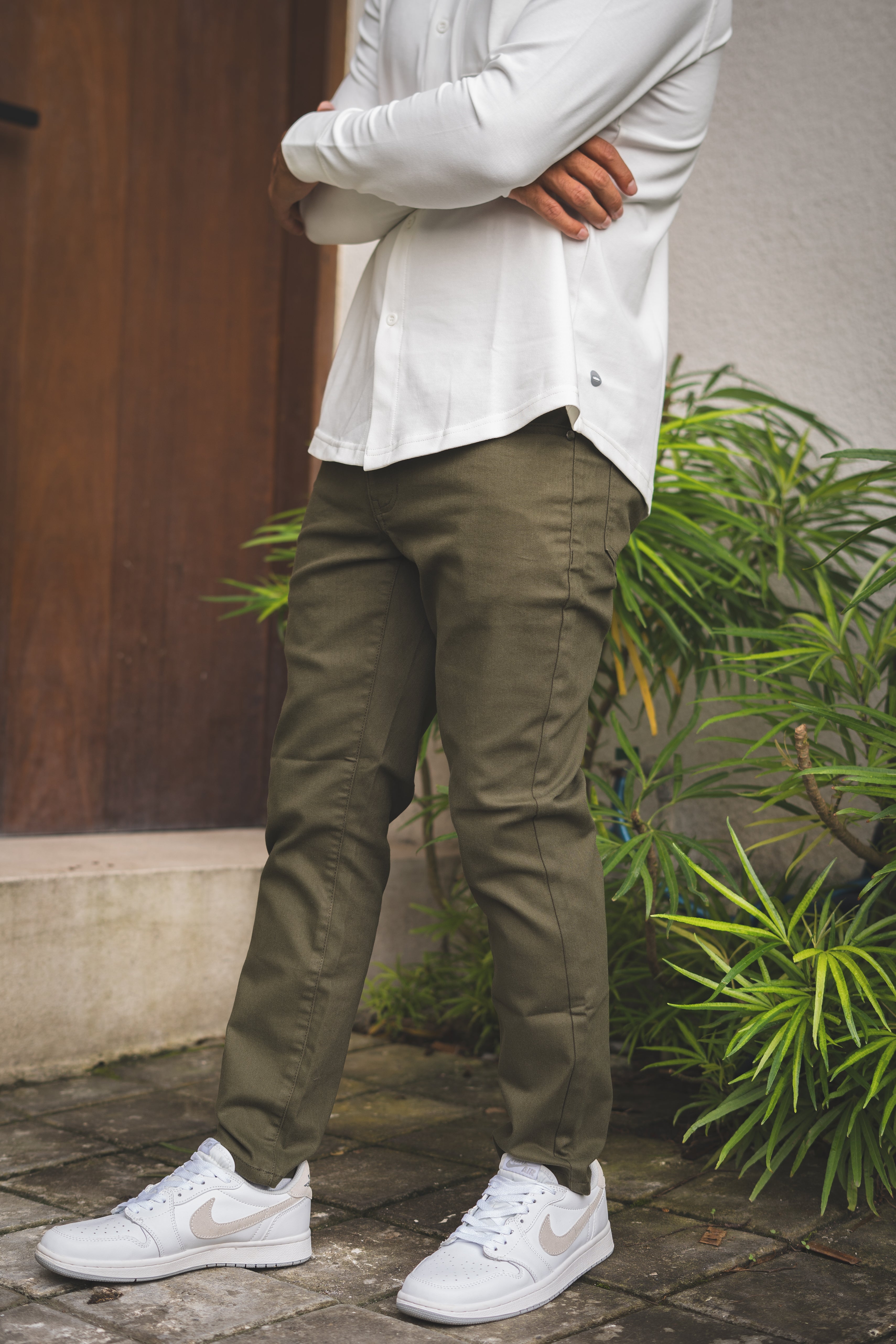 Garment Dyed Stretch Jeans Olive