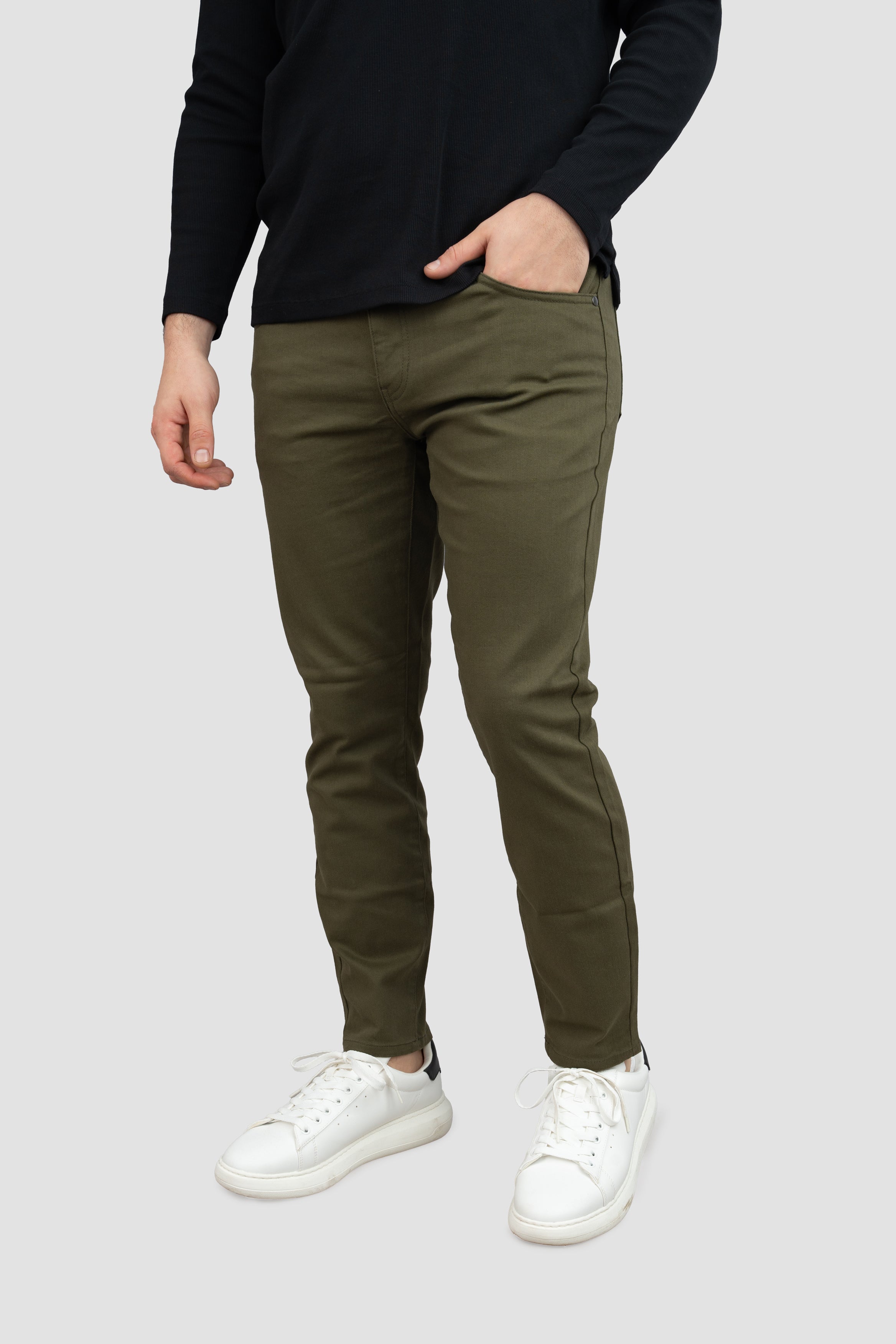 Garment Dyed Stretch Jeans Olive