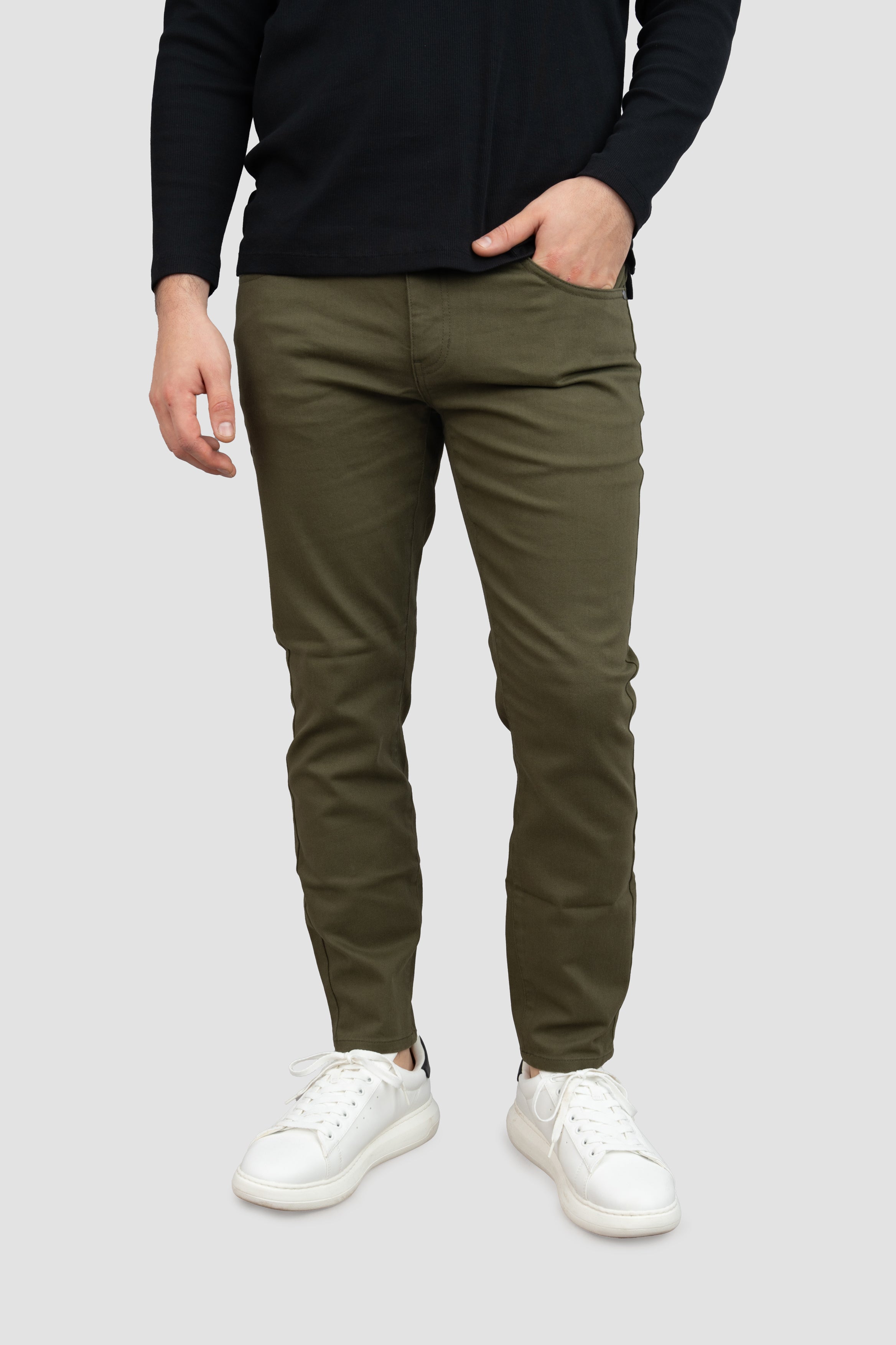 Garment Dyed Stretch Jeans Olive