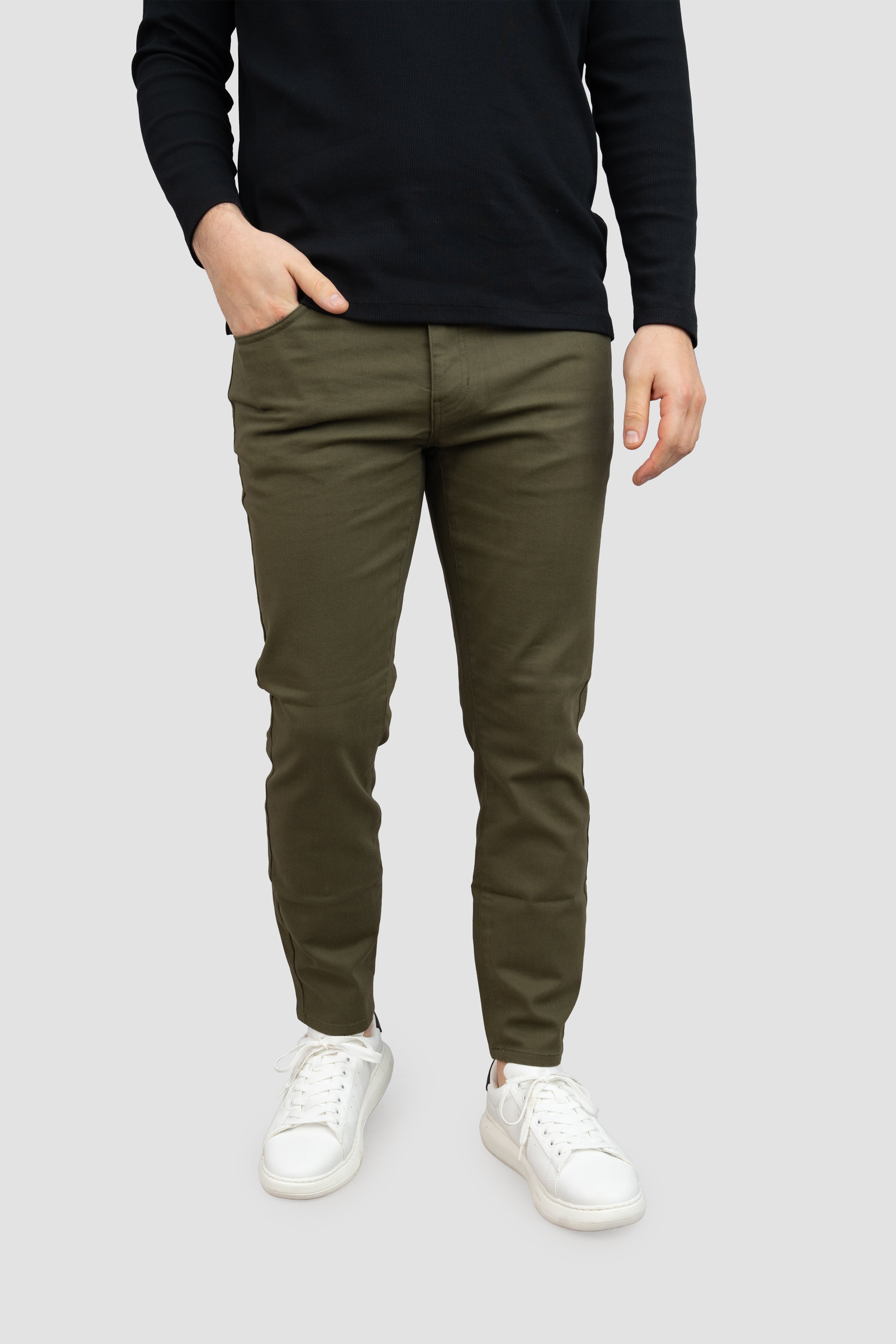 Garment Dyed Stretch Jeans Olive