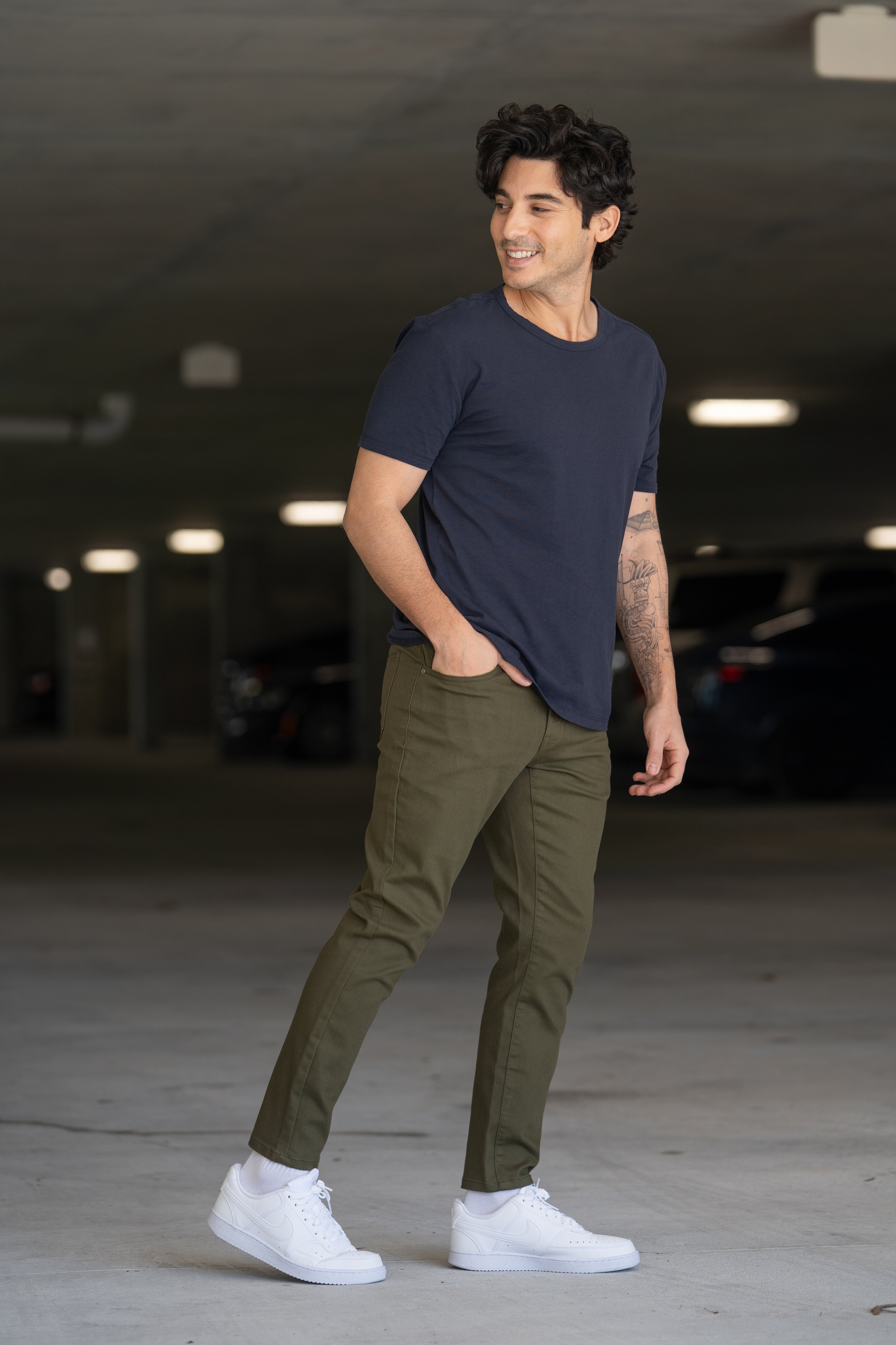 Garment Dyed Stretch Jeans Olive