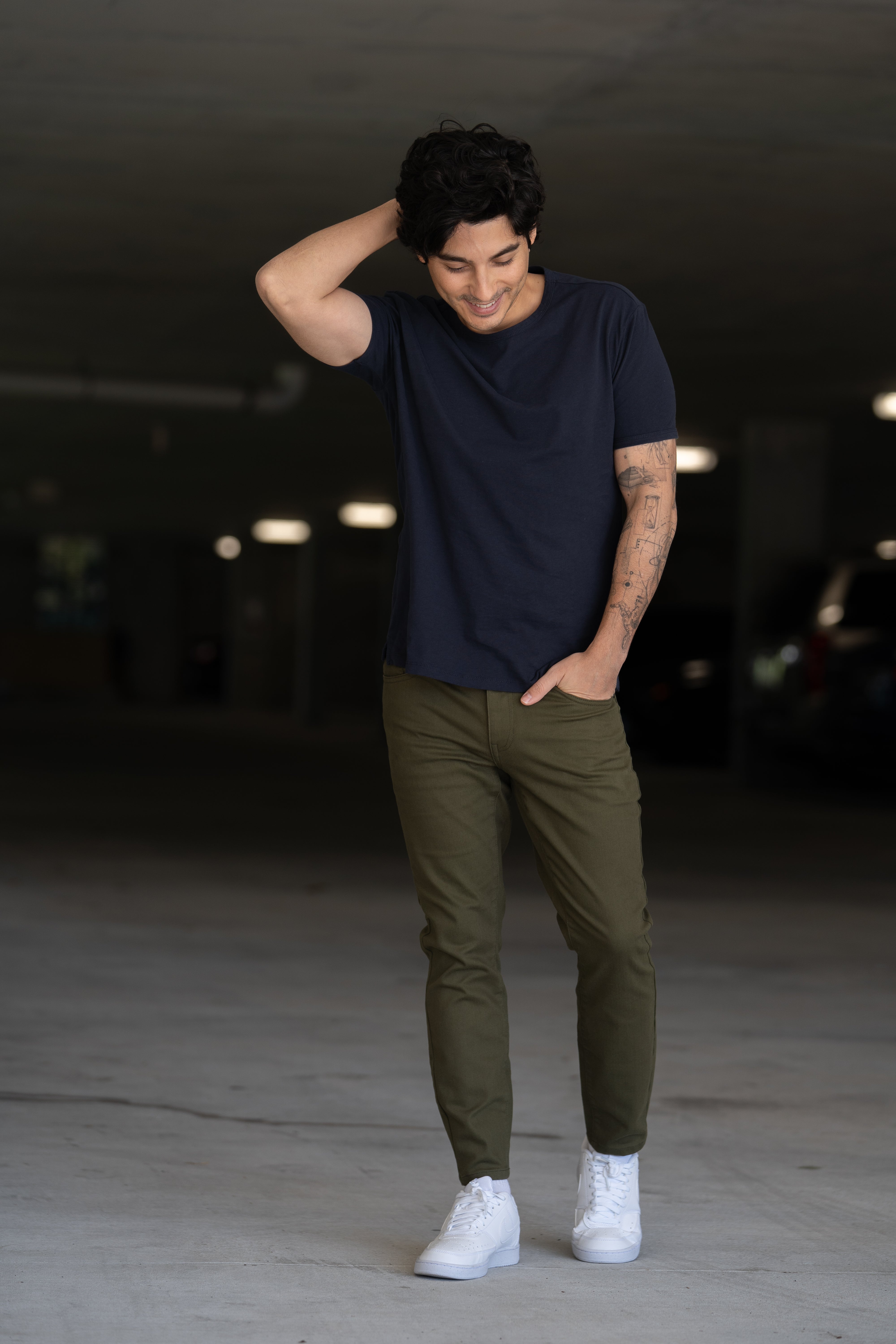 Garment Dyed Stretch Jeans Olive