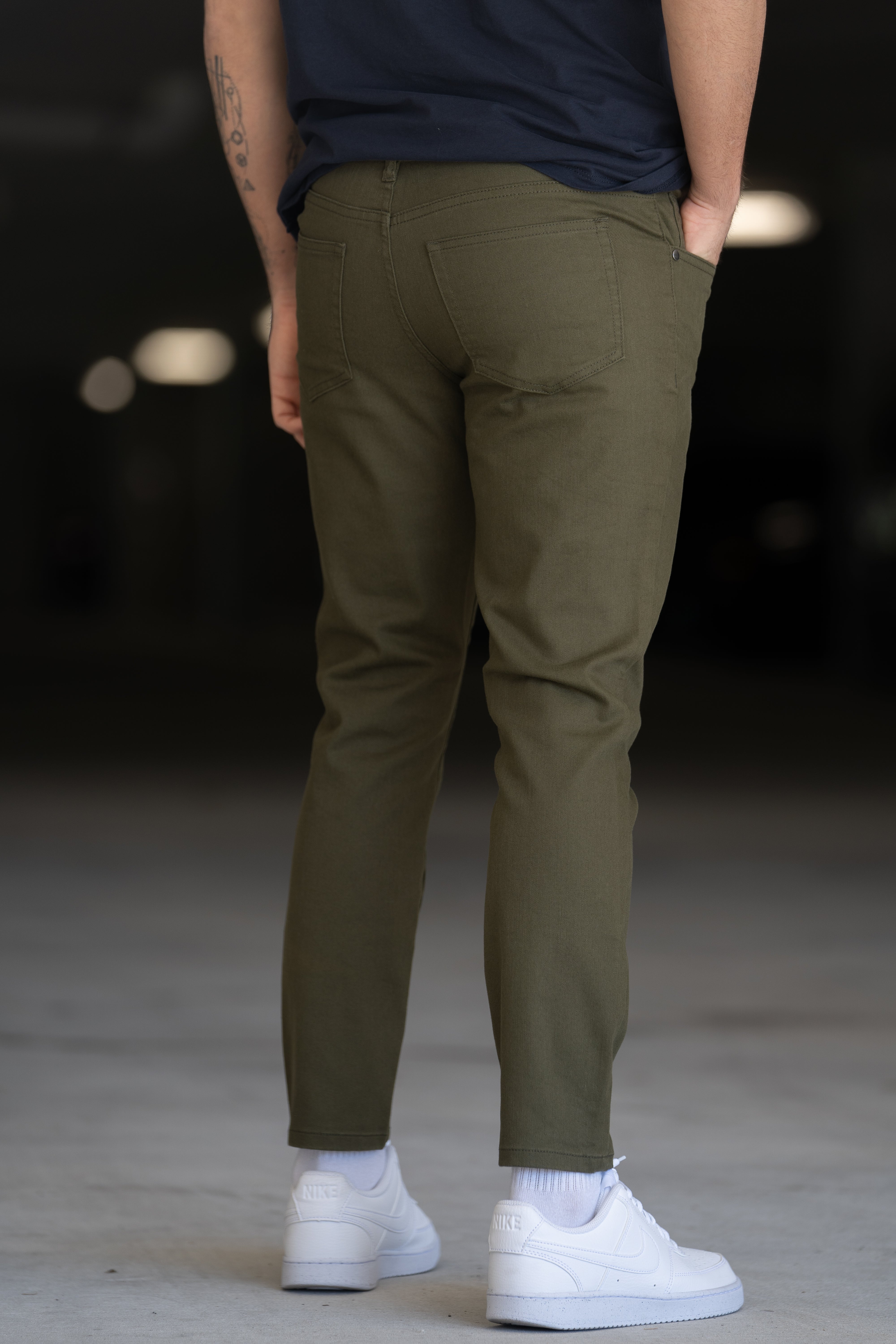 Garment Dyed Stretch Jeans Olive