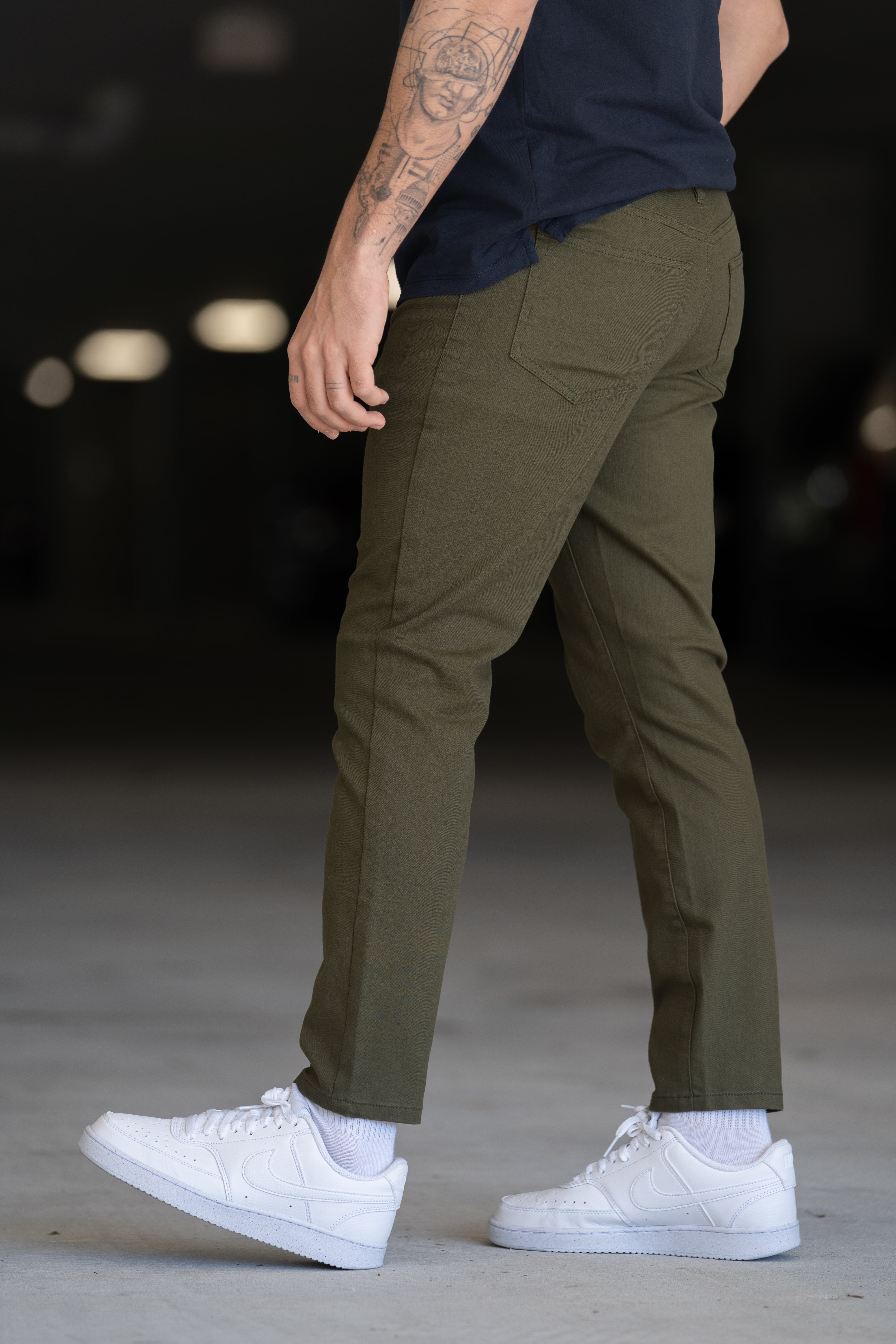 Garment Dyed Stretch Jeans Olive