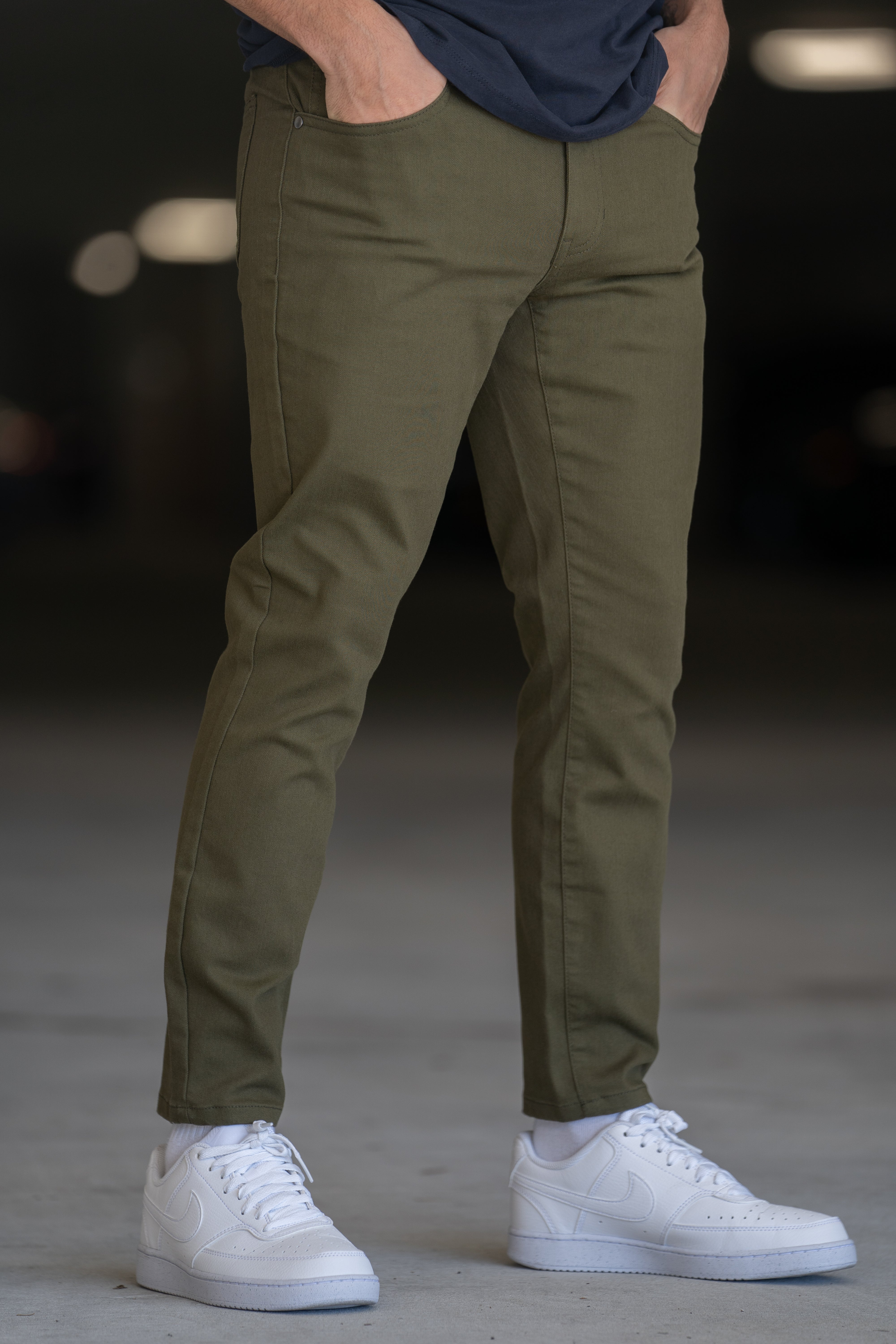 Garment Dyed Stretch Jeans Olive