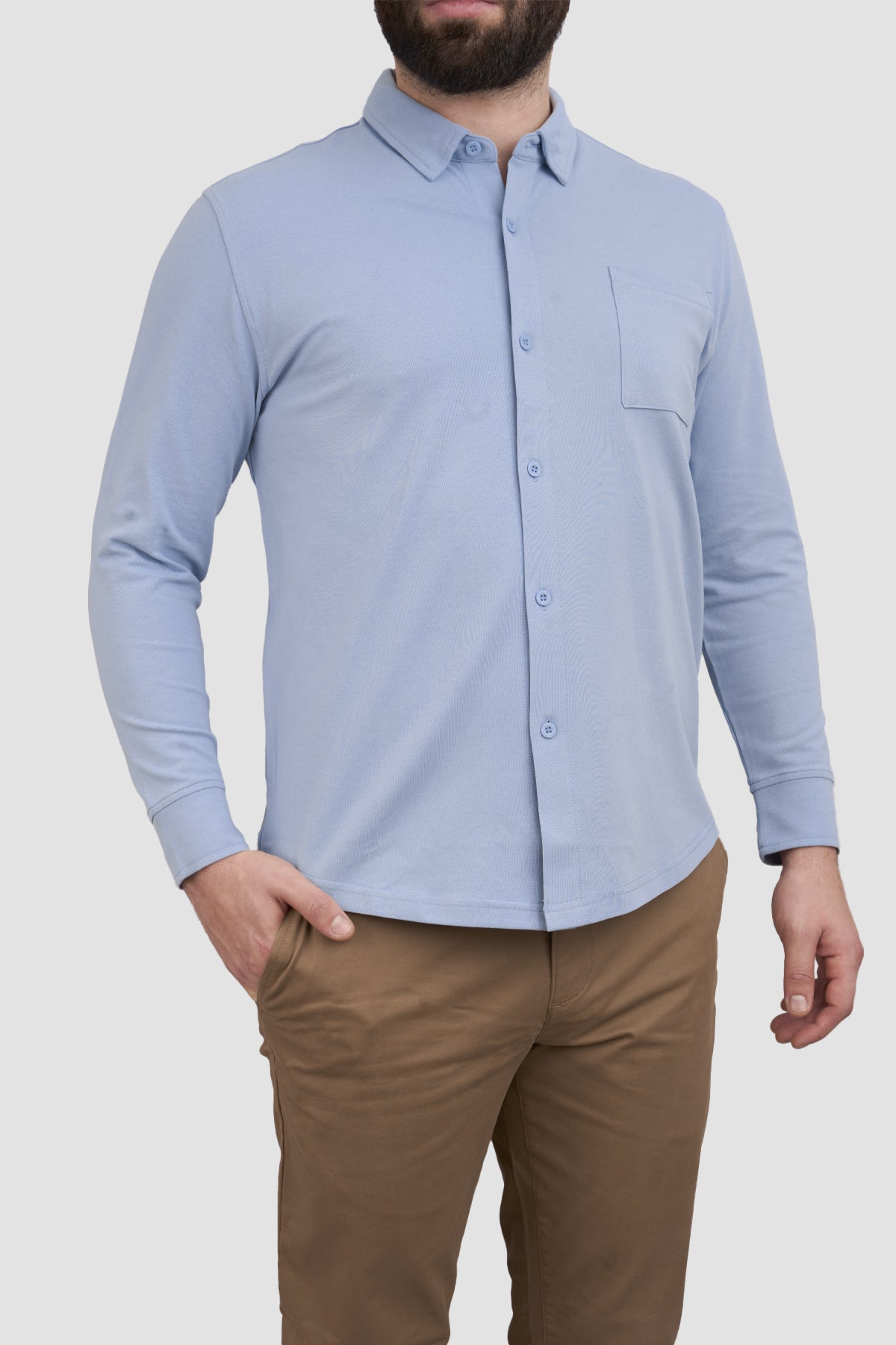 Performance Pique Button Down Shirt Light Blue