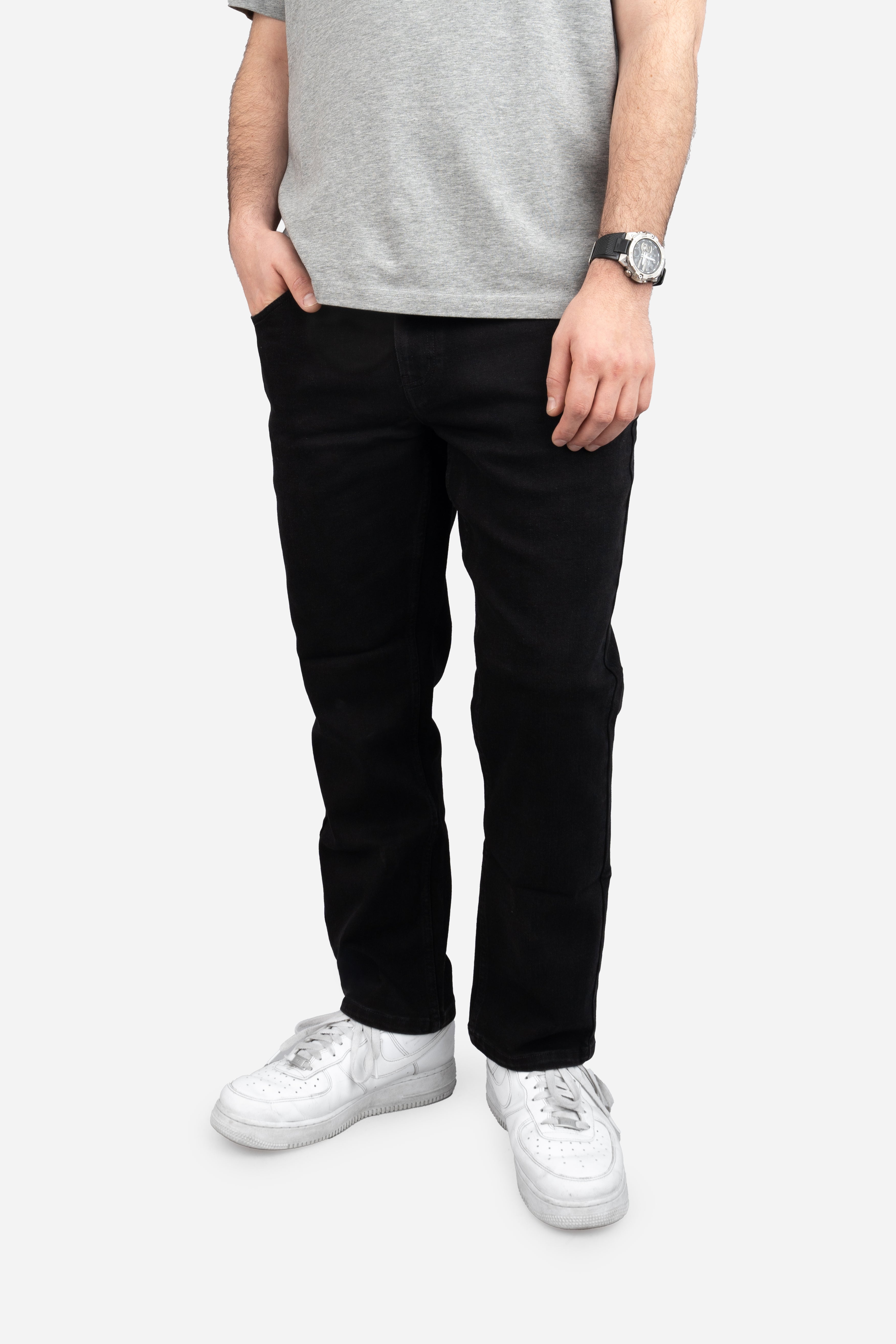 Straight Fit Stretch Jeans Black