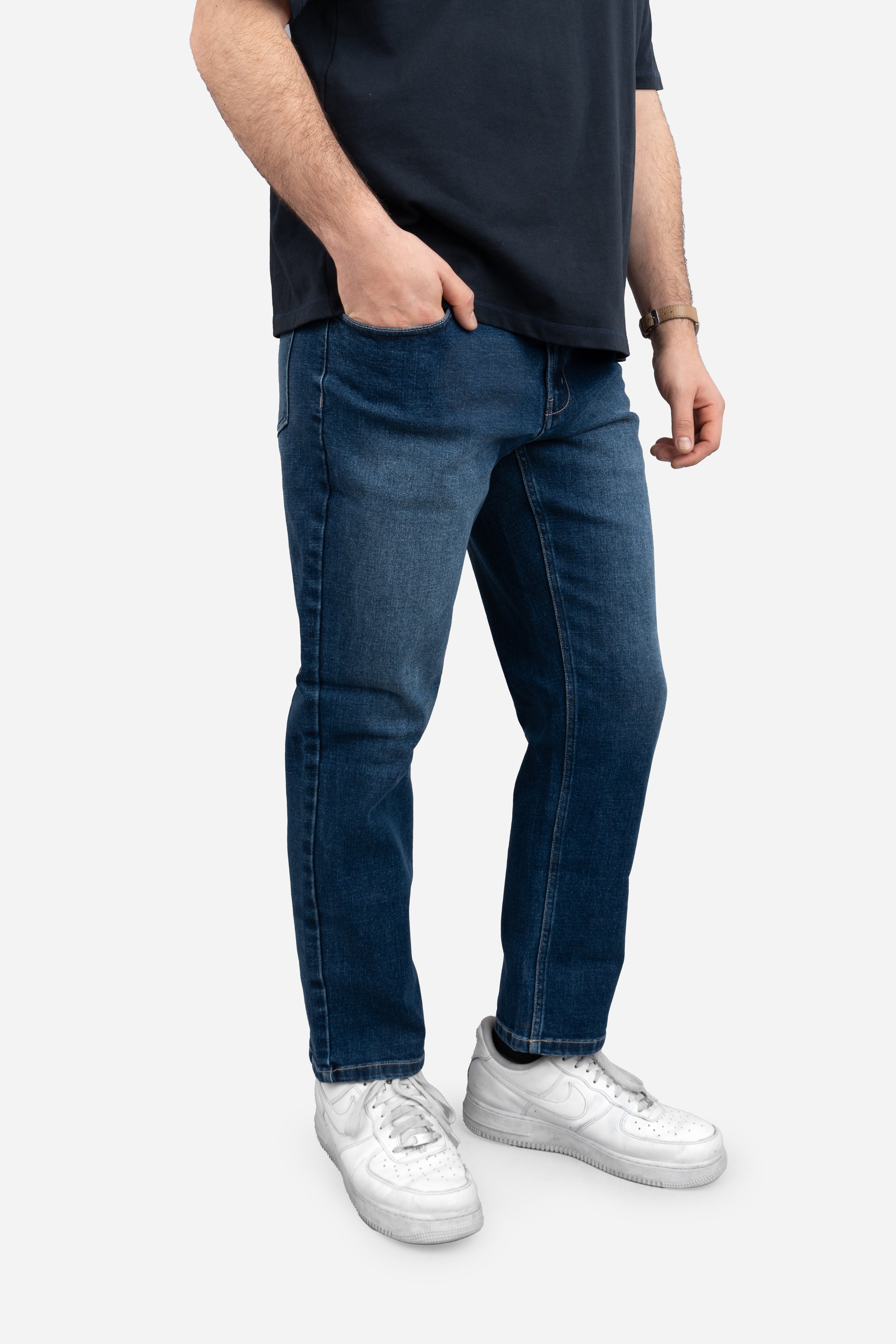 Straight Fit Stretch Jeans Medium Wash